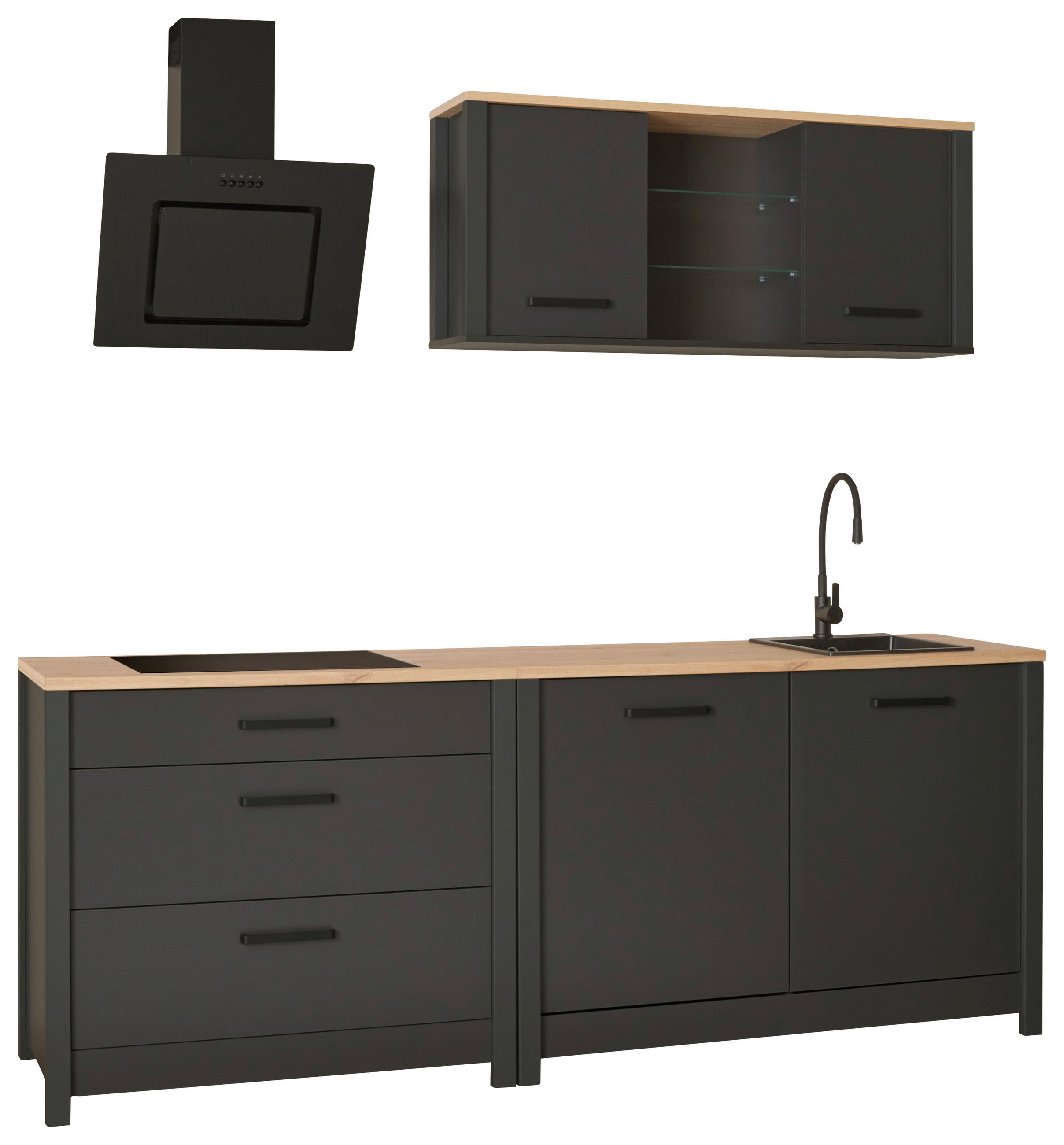 KÜCHENLEERBLOCK   in Anthrazit, Eiche Artisan  - Anthrazit/Schwarz, MODERN, Glas/Holzwerkstoff (230/92/60cm) - home24