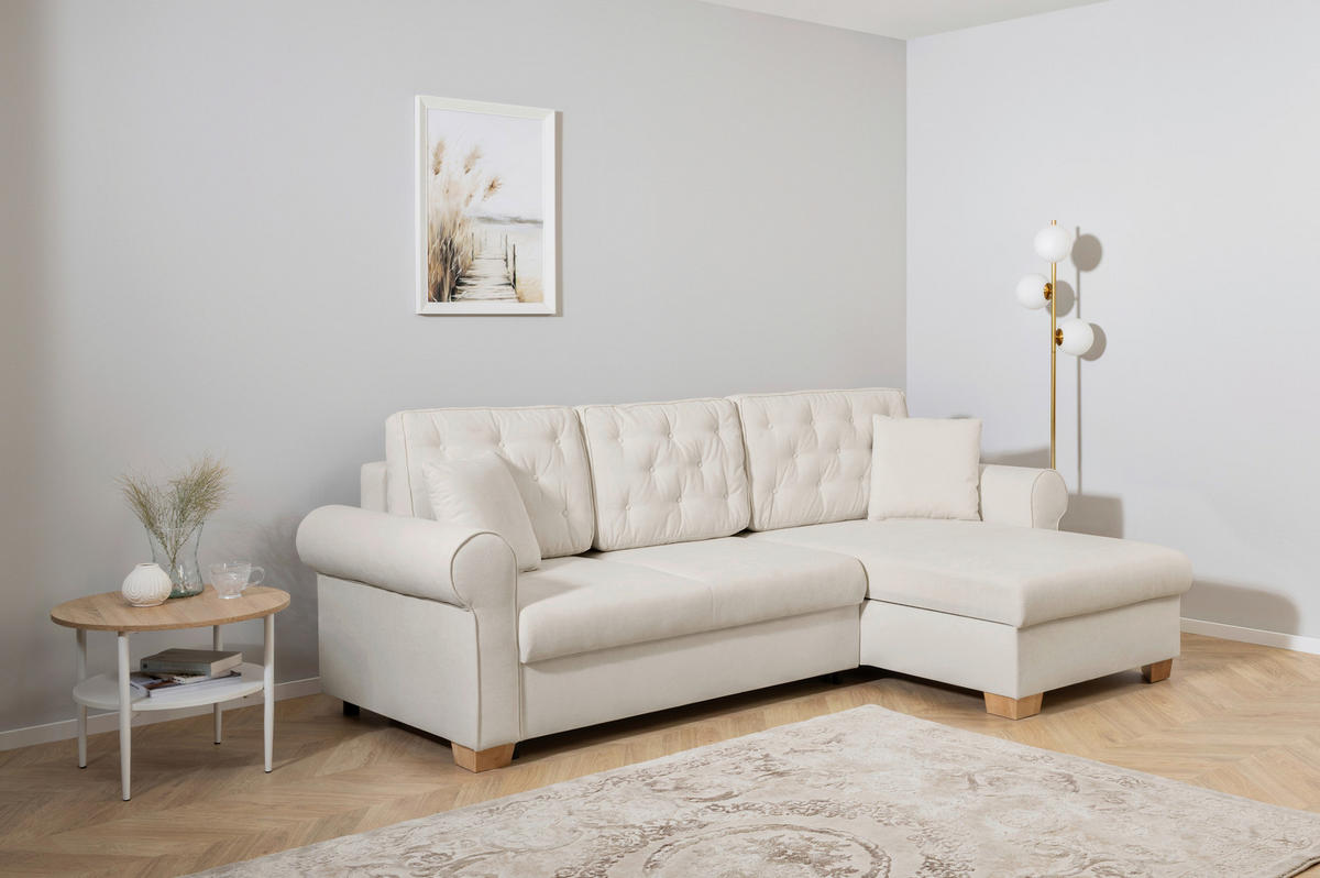 ECKSOFA in Hellgrau  - Buchefarben/Hellgrau, Design, Holz/Textil (266/161cm) - MID.YOU