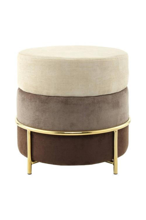 HOCKER Struktur Creme, Goldfarben  - Goldfarben/Creme, Basics, Textil/Metall (48,5/46/48,5cm) - Kayoom
