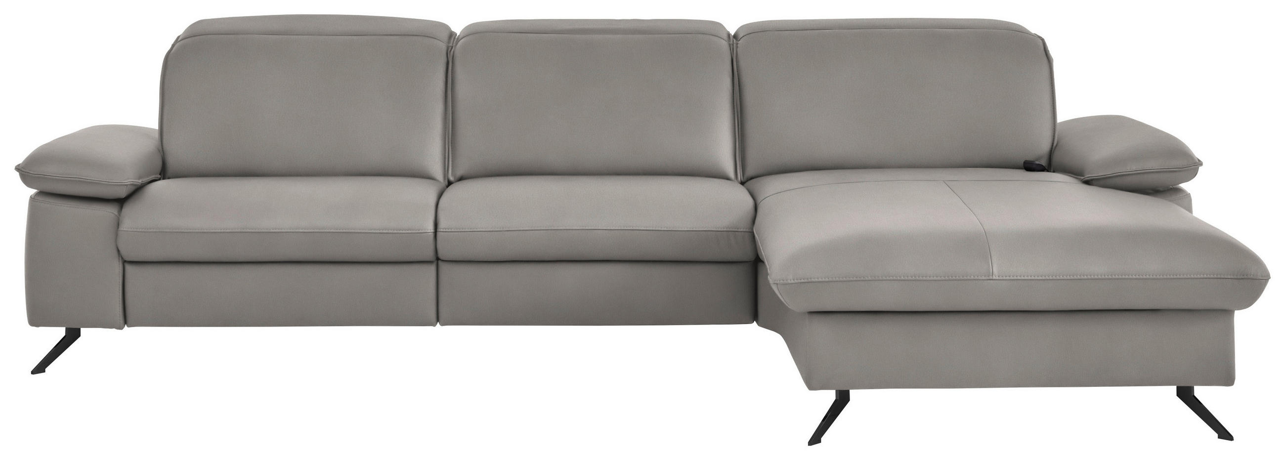 ECKSOFA 307/169 cm Beldomo premium in Echtleder Hellgrau Kopfteilverstellung  307/169 cm  - Hellgrau/Schwarz, Design, Leder/Metall (307/169cm) - Beldomo Premium
