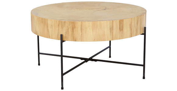 COUCHTISCH Eiche furniert 75/75/42 cm rund Naturfarben, Schwarz  - Schwarz/Naturfarben, Natur, Holz/Holzwerkstoff (75/75/42cm) - Waldwelt