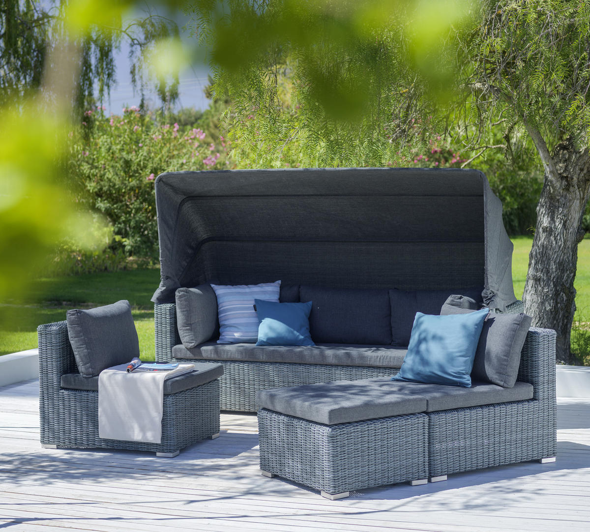 LOUNGE GARNITÚRA   228/70/84 cm  - szürke, Romantik / Landhaus, műanyag/textil (228/70/84cm) - Ambia Garden