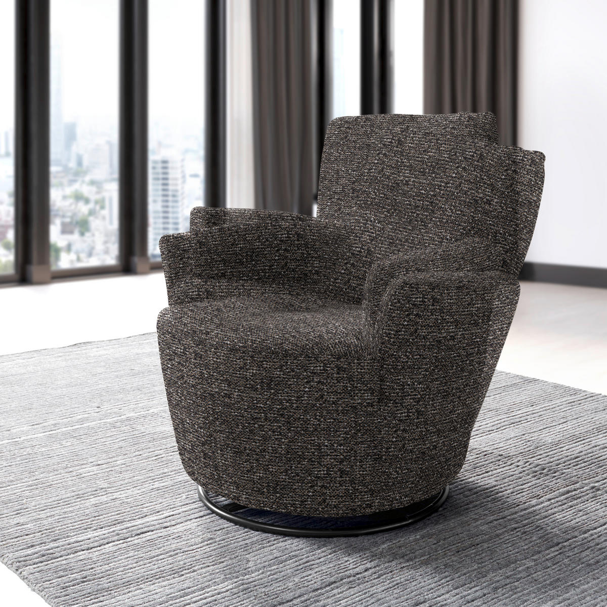 SESSEL in Chenille, Flachgewebe Dunkelgrün, Dunkelgrau  - Dunkelgrün/Dunkelgrau, Design, Textil/Metall (81/92/84cm) - Xora