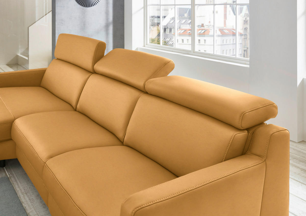 ECKSOFA in Echtleder Currygelb  - Chromfarben/Currygelb, Design, Leder/Metall (176/291cm) - Valdera