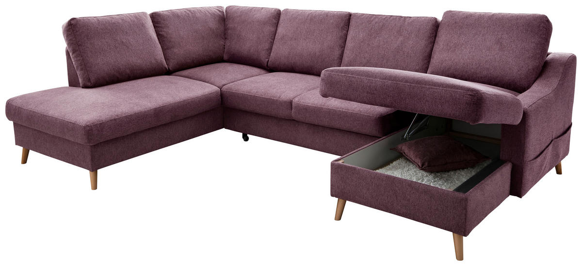 WOHNLANDSCHAFT in Struktur Bordeaux  - Bordeaux/Naturfarben, KONVENTIONELL, Holz/Textil (200/301/150cm) - P & B