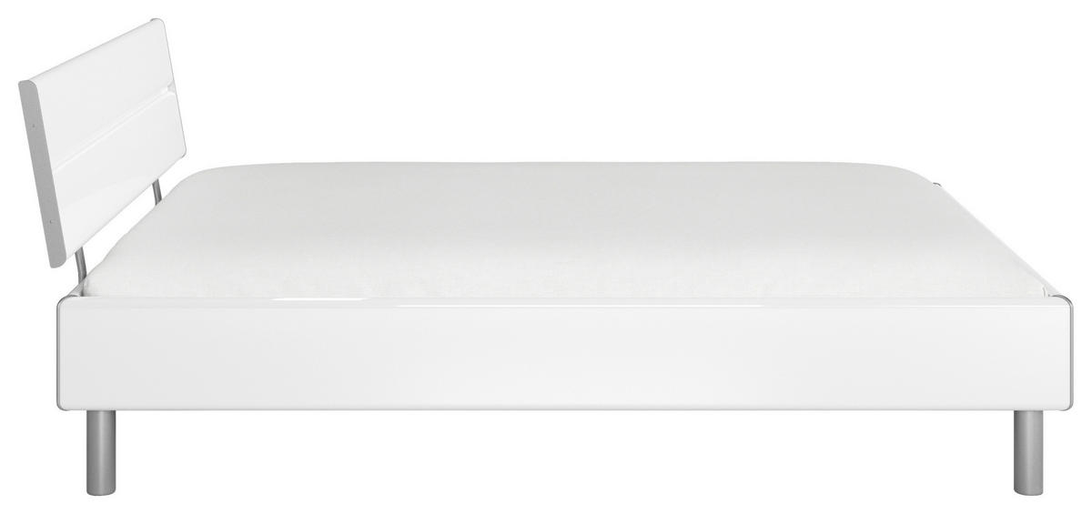 BETT 140/200 cm  in Weiß Hochglanz  - Weiß Hochglanz/Alufarben, Design, Holzwerkstoff/Metall (140/200cm) - Carryhome