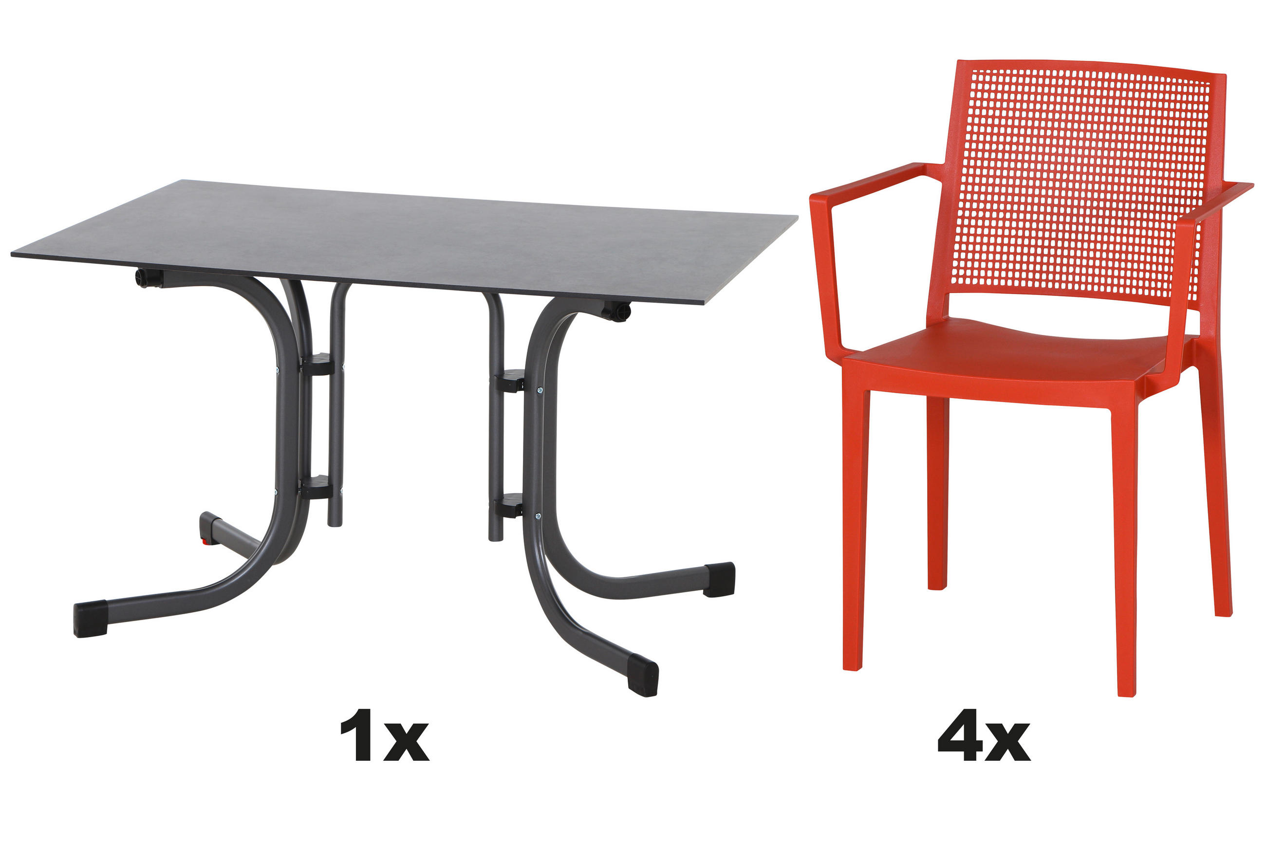 GARTENGARNITUR 5-teilig Stahl  - Rot, Basics, Kunststoff/Metall (80/80/120cm) - Siena Garden