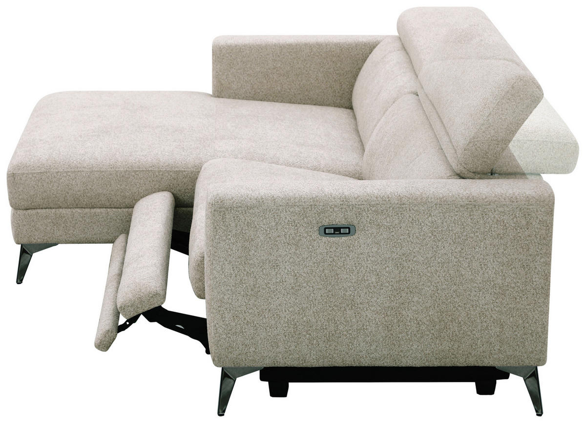 ECKSOFA Beigebraun Chenille  - Chromfarben/Beigebraun, Design, Textil/Metall (173/218cm) - Carryhome