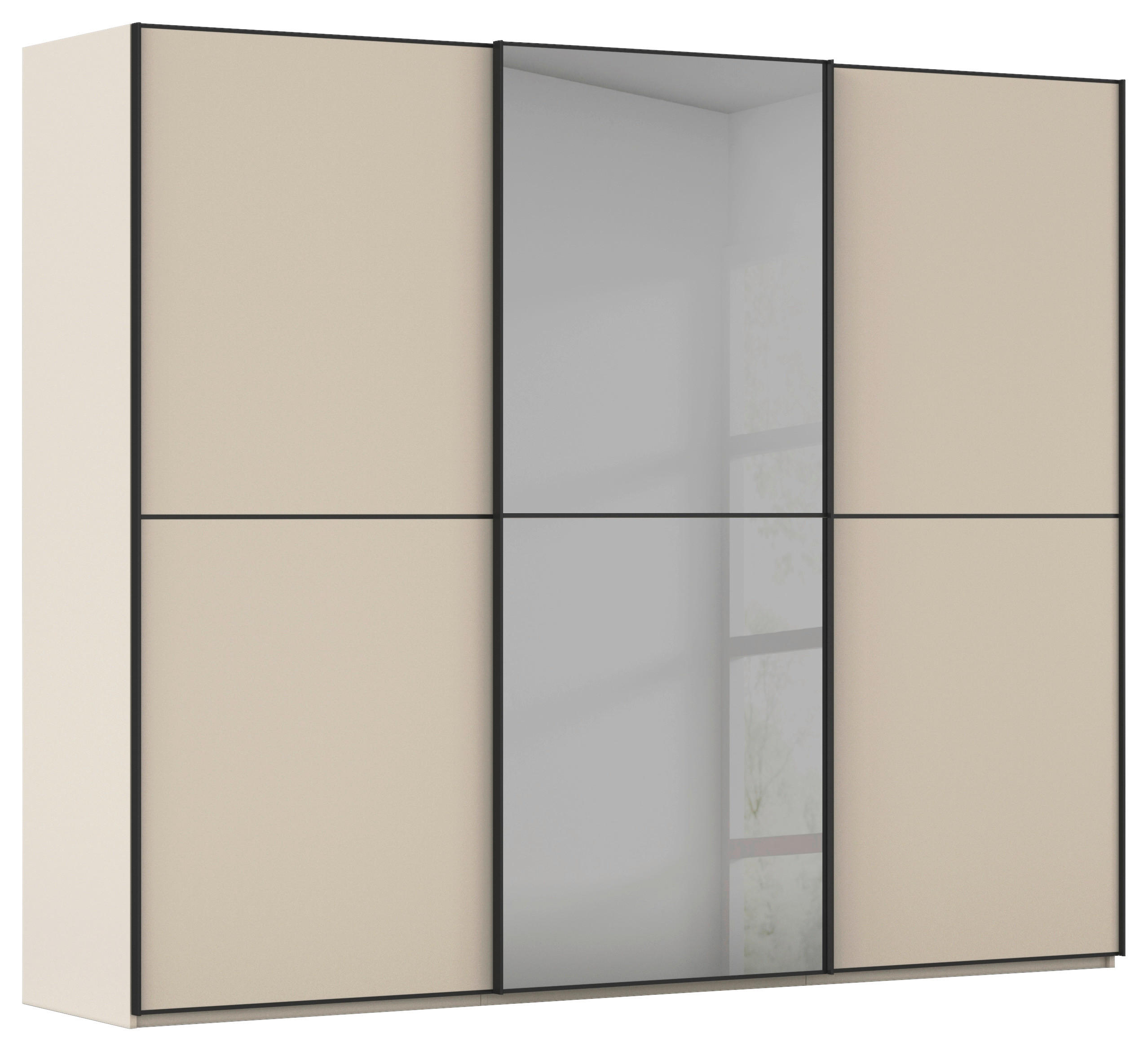SCHWEBETÜRENSCHRANK 242/223/68 cm 3-türig Champagner, Schwarz  - Champagner/Schwarz, KONVENTIONELL, Glas/Holzwerkstoff (242/223/68cm) - Novel