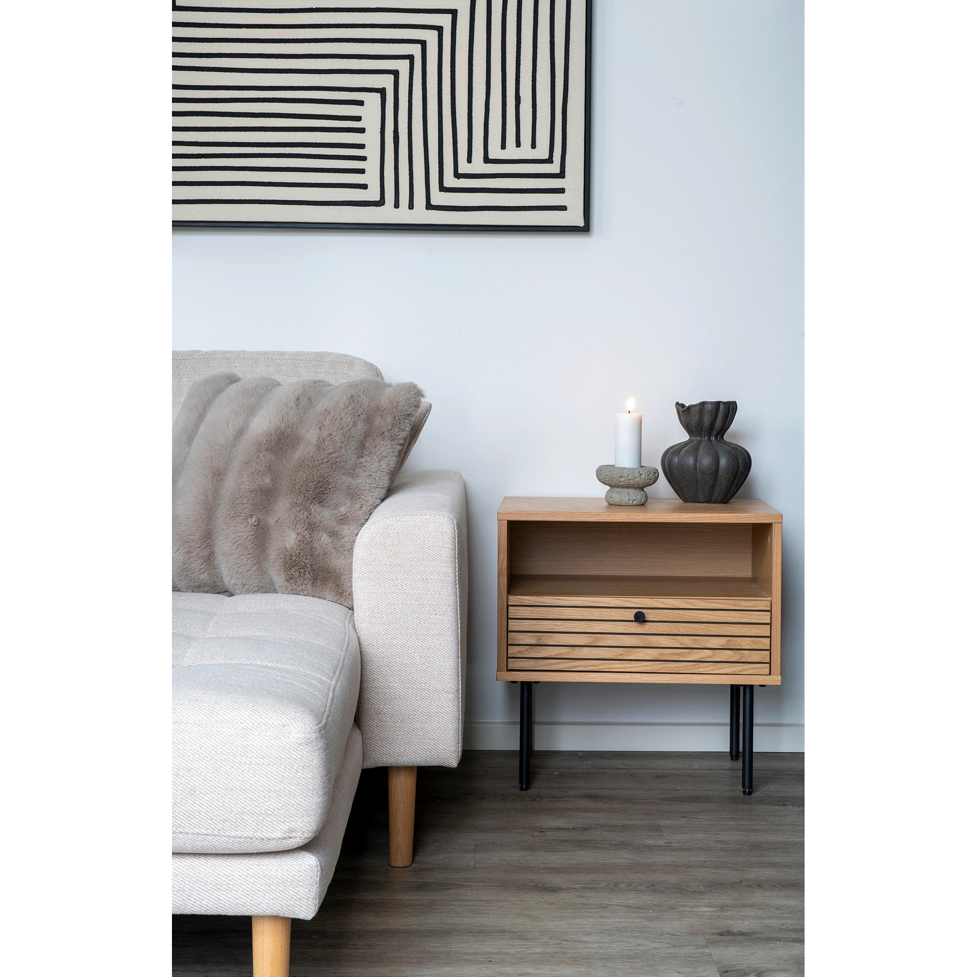 BEISTELLTISCH 50/50/40 cm Kyoto Eiche furniert Eichefarben  - Eichefarben/Schwarz, Basics, Holz/Metall (50/50/40cm)