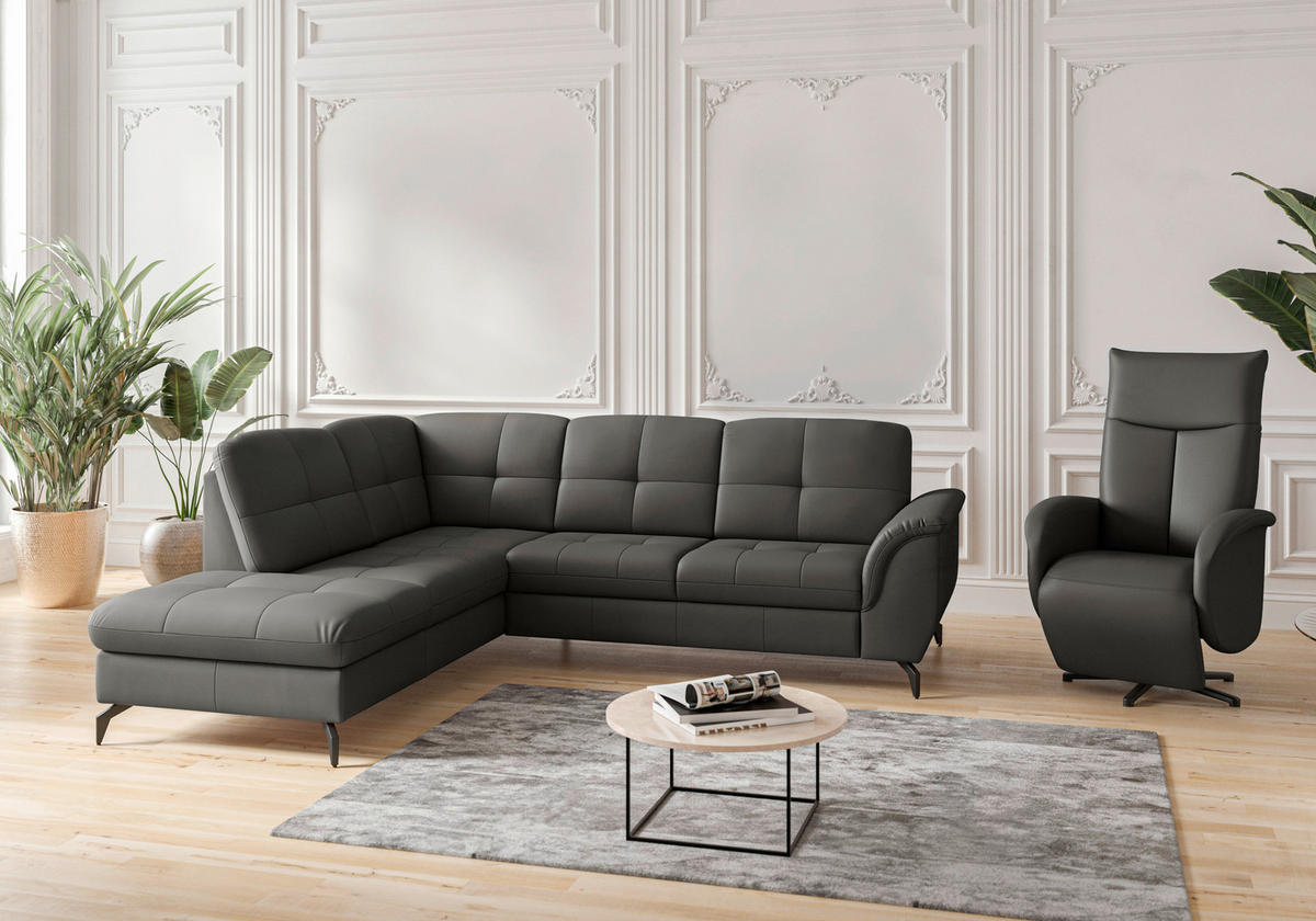 ECKSOFA in Vliesstoff Kombination Echtleder/Stoff Anthrazit  212/244 cm  - Anthrazit/Schwarz, MODERN, Leder/Textil (212/244cm) - Sit & More