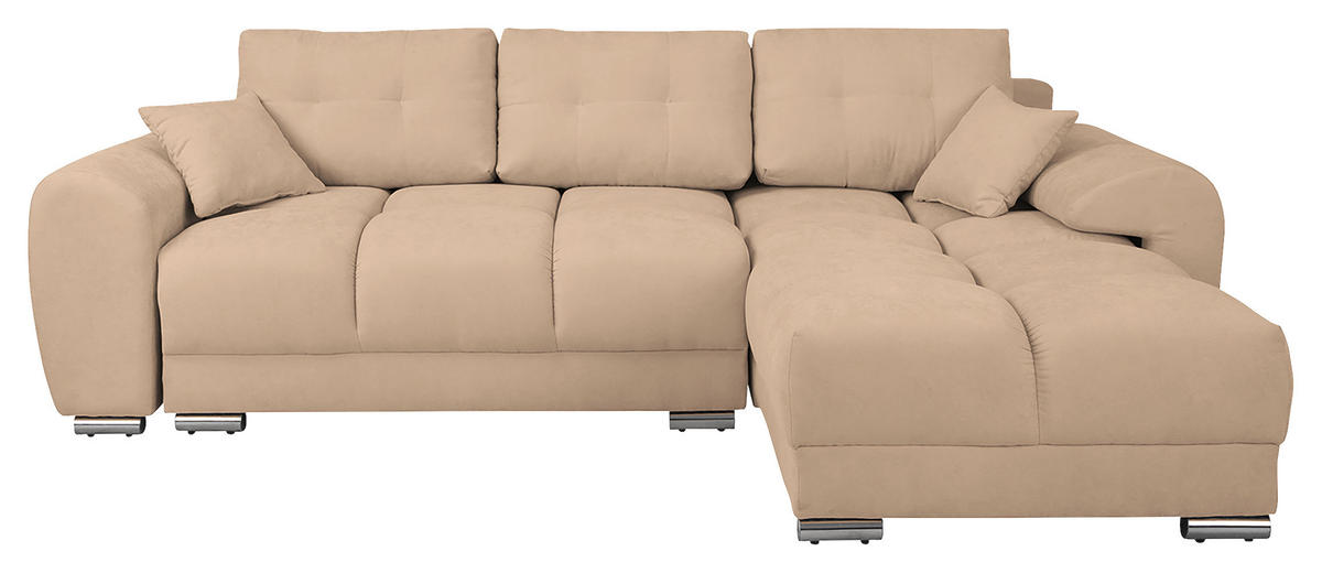 ECKSOFA in Mikrofaser Beige  - Beige/Silberfarben, Design, Textil/Metall (256/175cm) - Livetastic