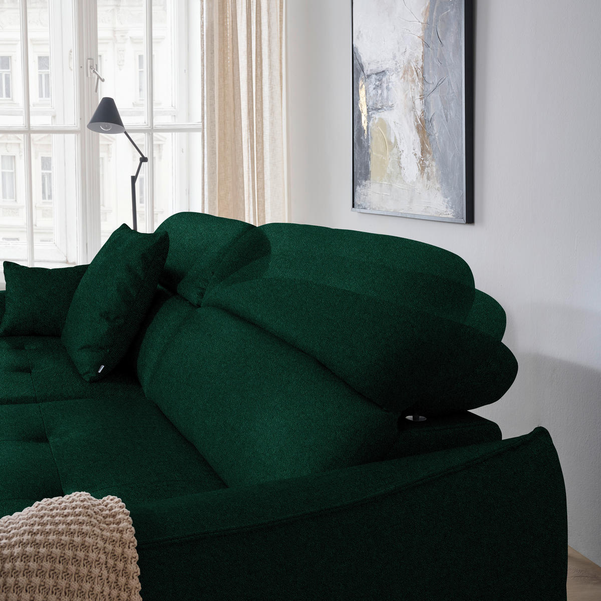 ECKSOFA MANTA in Flachgewebe Waldgrün  246/175 cm  - Waldgrün/Schwarz, Design, Textil/Metall (246/175cm) - Celina