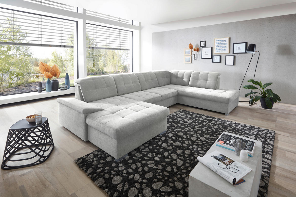 WOHNLANDSCHAFT Silberfarben Mikrofaser  - Chromfarben/Silberfarben, Design, Kunststoff/Textil (169/330/212cm) - Livetastic