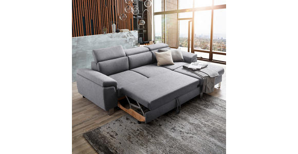 ECKSOFA inkl. Funktionen Hellgrau Webstoff  - Silberfarben/Hellgrau, Design, Textil/Metall (250/167cm) - Xora