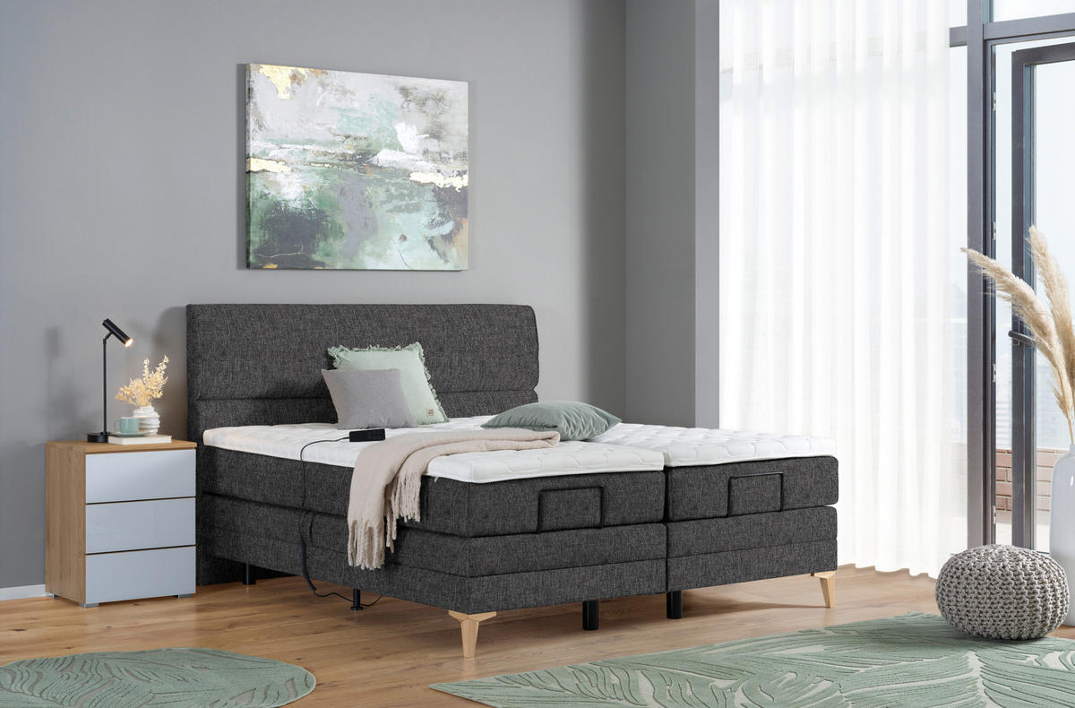 BOXSPRINGBETT 180/200 cm  in Dunkelgrau  - Eichefarben/Dunkelgrau, Konventionell, Holz/Textil (180/200cm) - Voleo