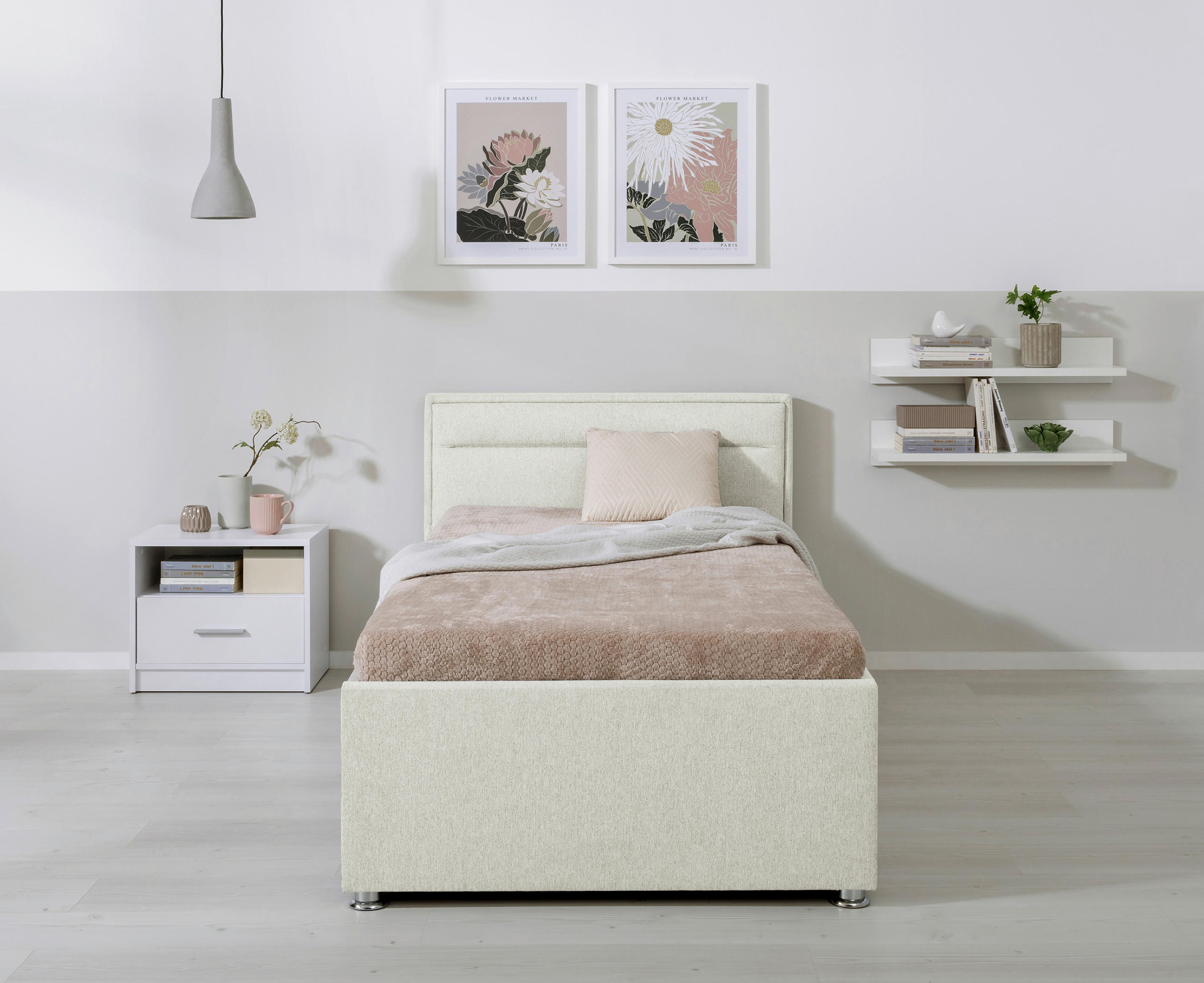 Pat Tapițat, 90/200 cm, crem