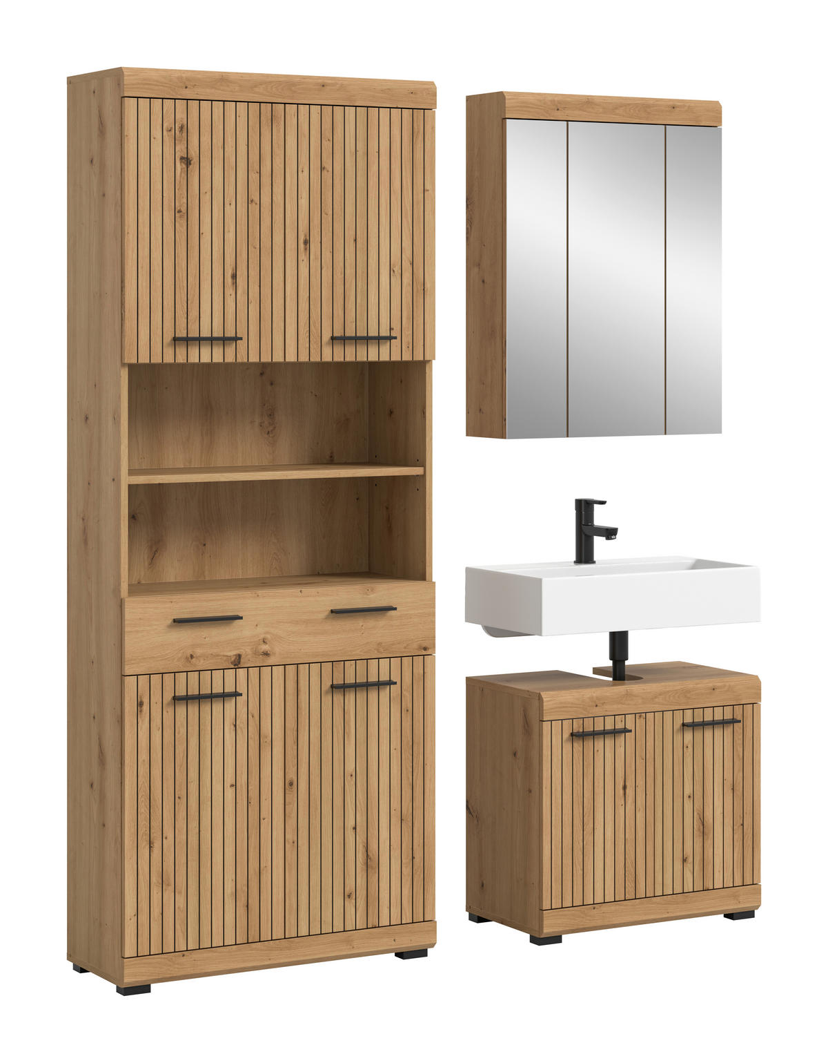 BADEZIMMER 3-teilig  in 134 cm  - Schwarz/Eiche Artisan, Trend, Glas/Holzwerkstoff (134cm) - MID.YOU