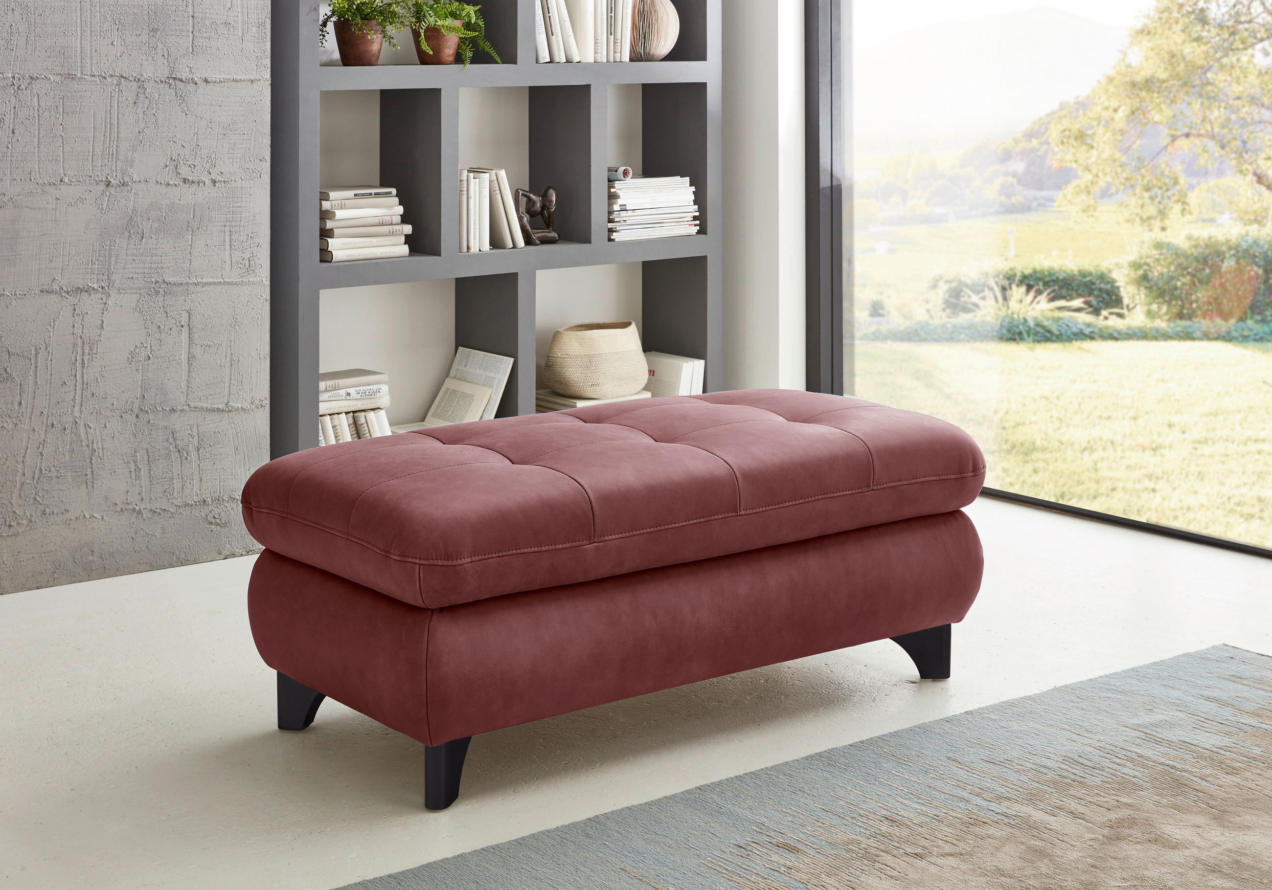 HOCKER in Leder Dunkelrot  - Schwarz/Dunkelrot, Design, Leder/Metall (129/47/64cm) - Beldomo Speed