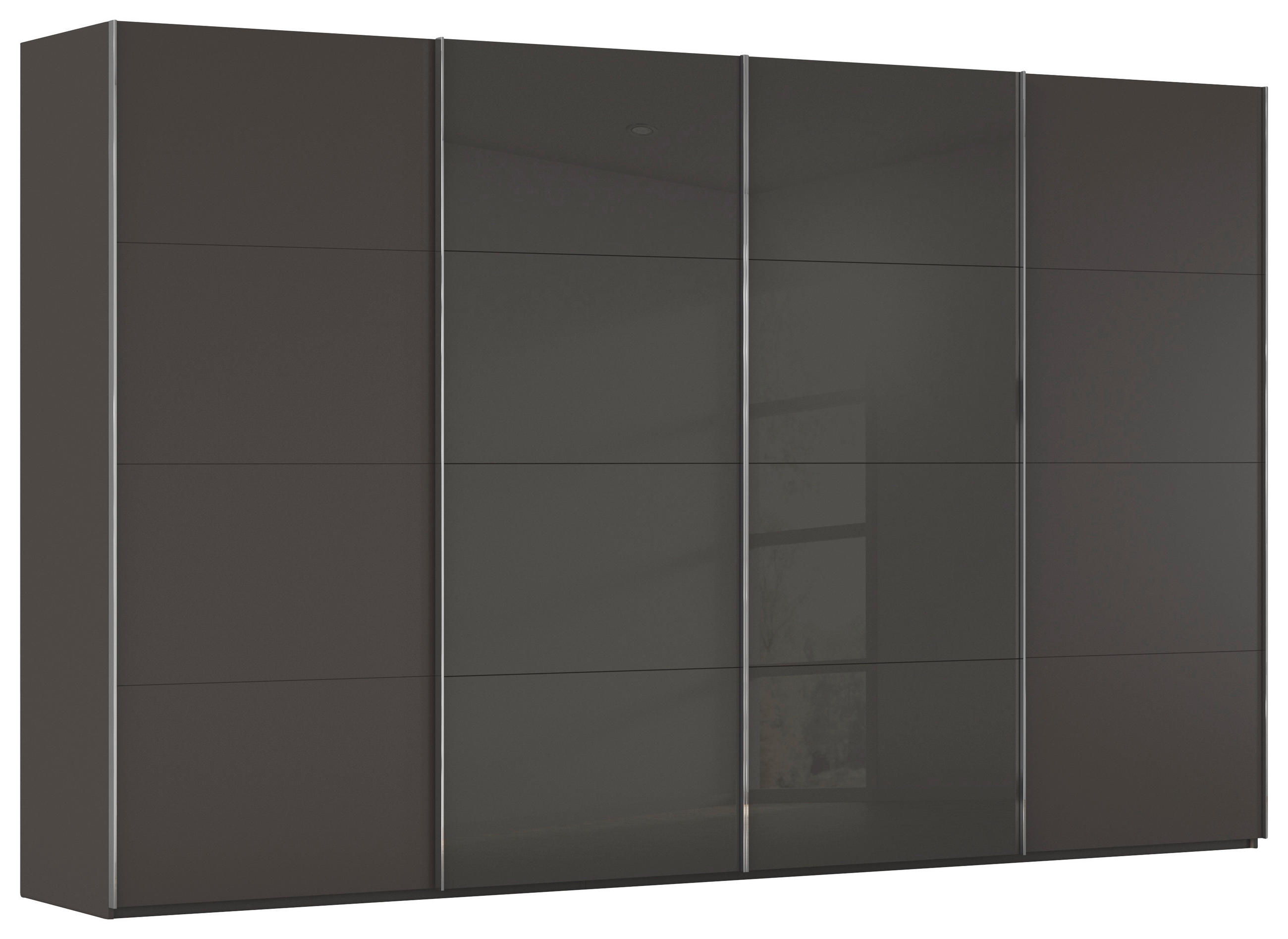 SCHWEBETÜRENSCHRANK 361/223/68 cm 4-türig Graphitfarben  - Chromfarben/Graphitfarben, KONVENTIONELL, Glas/Holzwerkstoff (361/223/68cm) - Novel