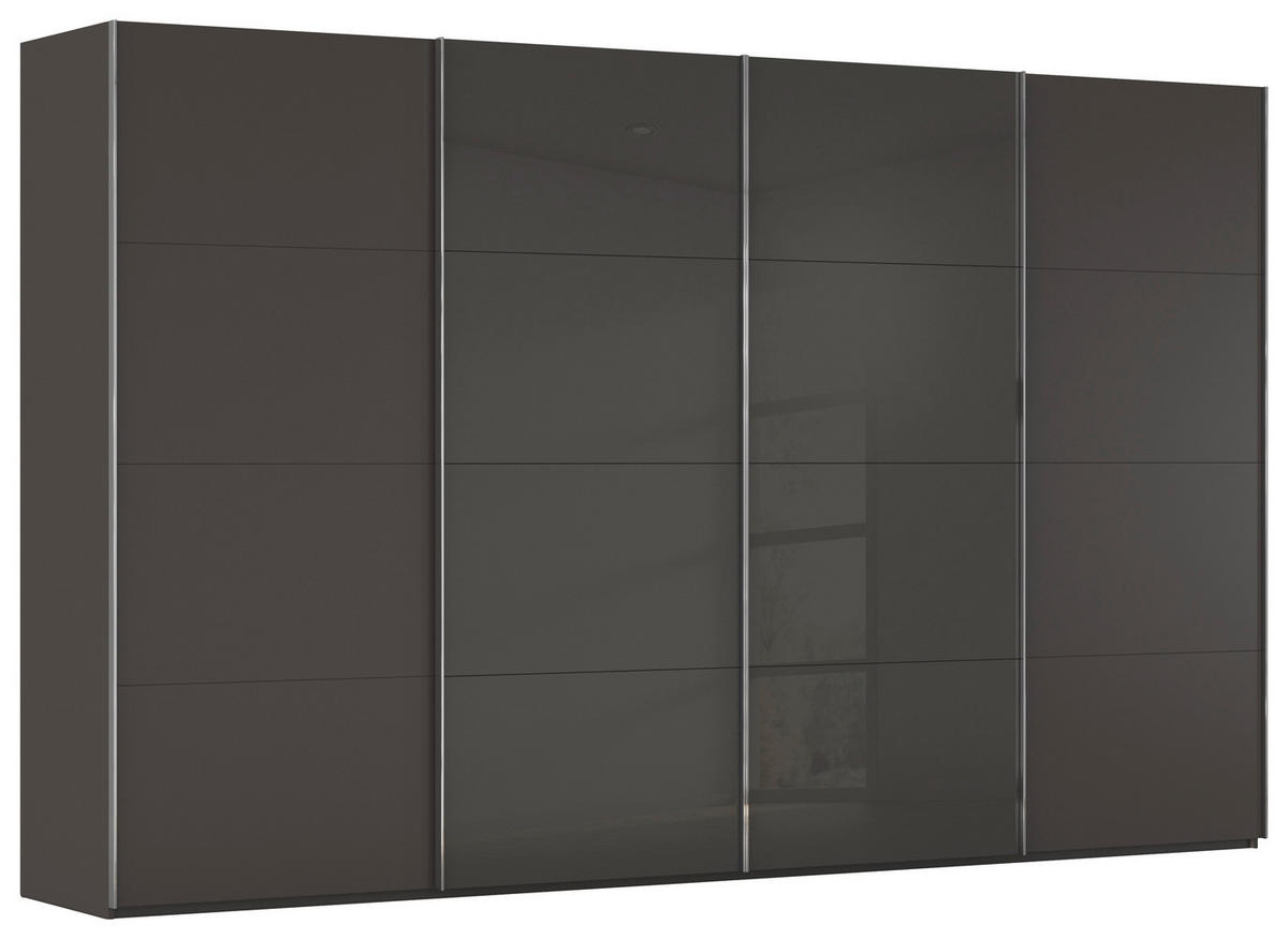 SCHWEBETÜRENSCHRANK 361/223/68 cm 4-türig Graphitfarben  - Chromfarben/Graphitfarben, KONVENTIONELL, Glas/Holzwerkstoff (361/223/68cm) - Novel