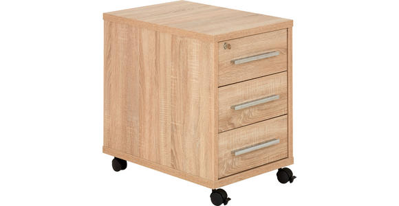 ROLLCONTAINER 43,8/63/65 cm - Silberfarben/Sonoma Eiche, KONVENTIONELL, Holzwerkstoff/Kunststoff (43,8/63/65cm) - Voleo