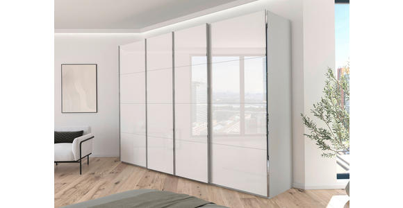 SCHWEBETÜRENSCHRANK 316/223/68 cm 4-türig Weiß, Hellgrau - Chromfarben/Hellgrau, Design, Glas/Holzwerkstoff (316/223/68cm) - Novel