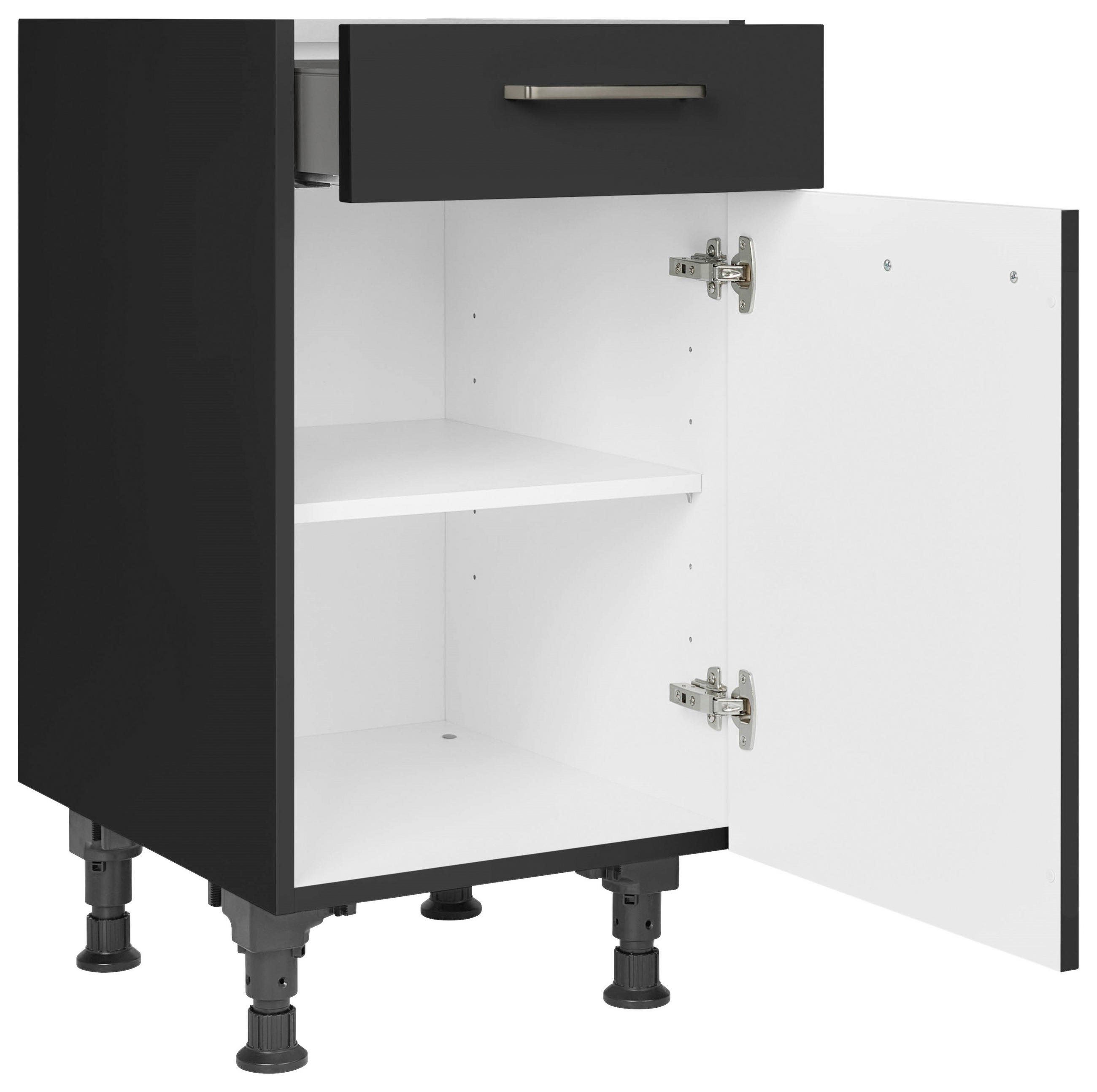 SCHUBKASTENUNTERSCHRANK 45/87/56 cm  in Schwarz  - Edelstahlfarben/Schwarz, MODERN, Holzwerkstoff/Metall (45/87/56cm) - Nobilia