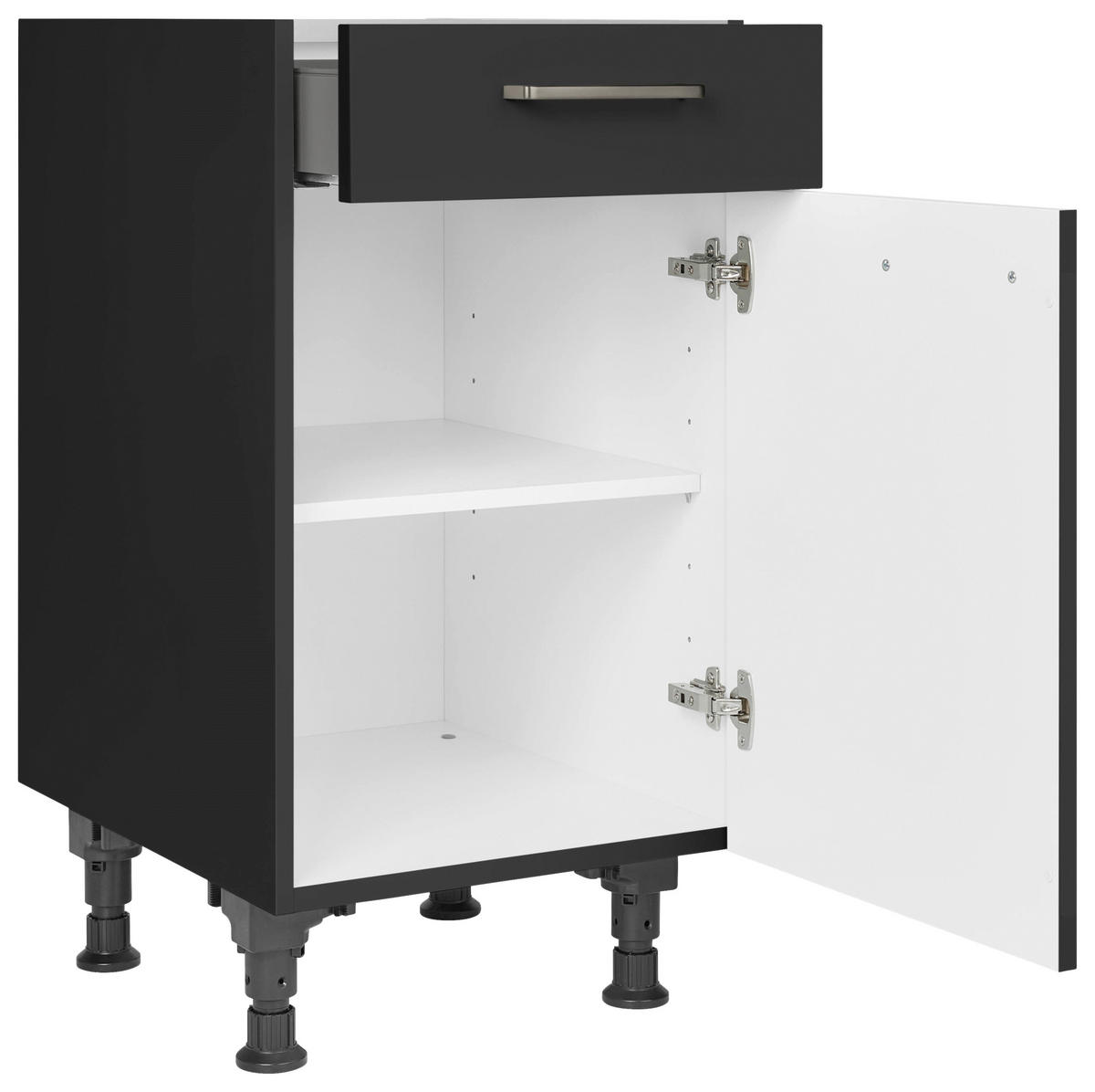 SCHUBKASTENUNTERSCHRANK 45/87/56 cm  in Schwarz  - Edelstahlfarben/Schwarz, MODERN, Holzwerkstoff/Metall (45/87/56cm) - Nobilia
