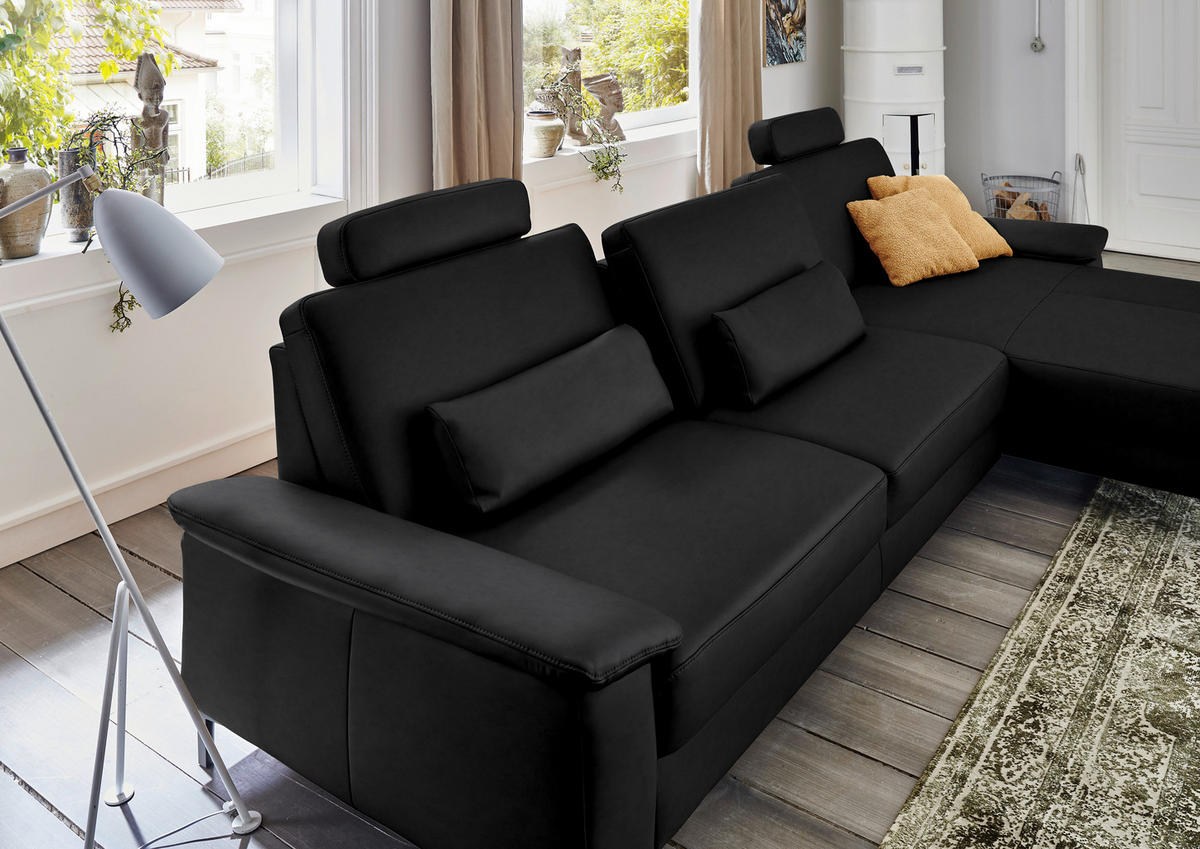 ECKSOFA in Echtleder Schwarz  334/176 cm  - Schwarz, Design, Leder/Metall (334/176cm) - Dieter Knoll
