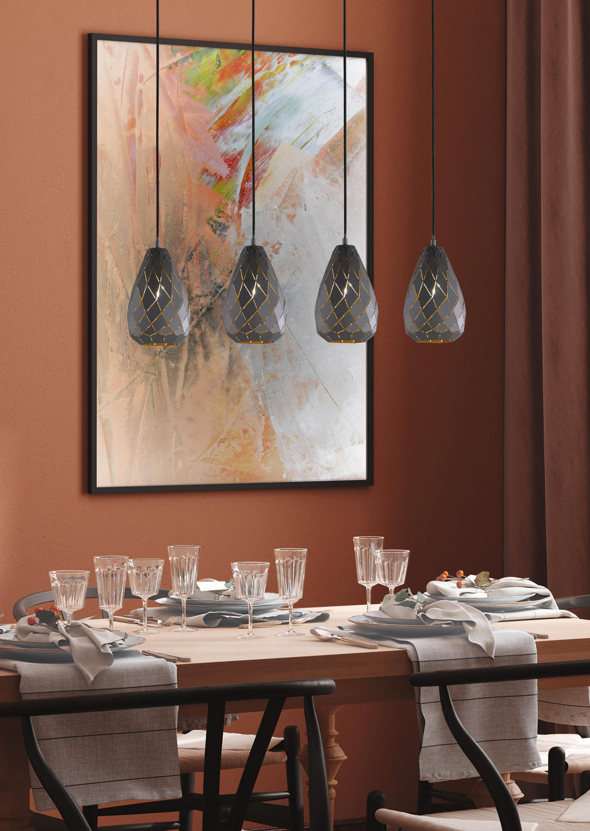 HÄNGELEUCHTE 90/15/150 cm    - Anthrazit/Goldfarben, Design, Metall (90/15/150cm) - Trio Leuchten