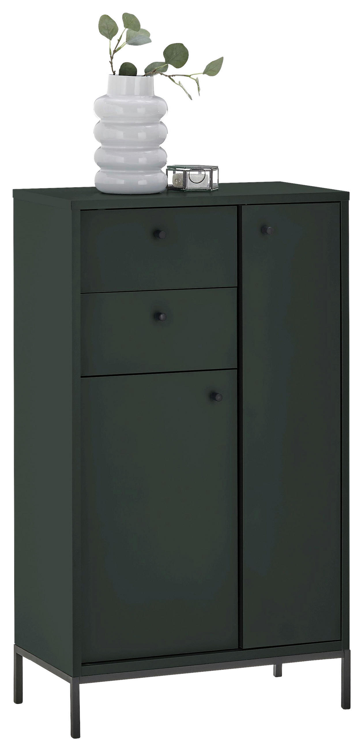 HIGHBOARD MOSGRON, 60/106/32 cm, 2 Schublade(n)  - Schwarz/Grün, KONVENTIONELL, Holzwerkstoff/Kunststoff (60/106/32cm) - Xora