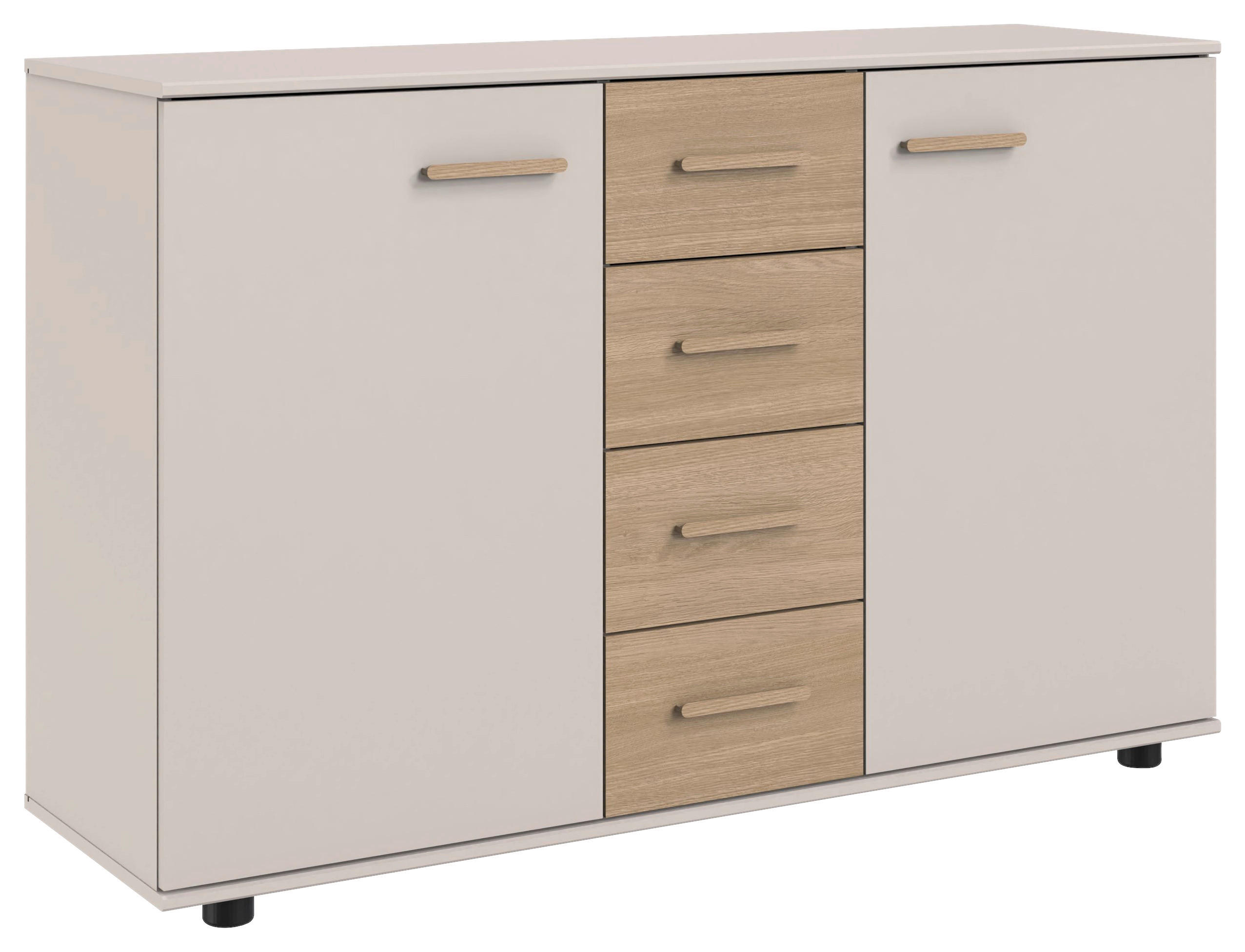 KOMODA, barve hrasta, kašmir  - kašmir/črna, Konvencionalno, umetna masa/leseni material (130/83/41cm) - Xora