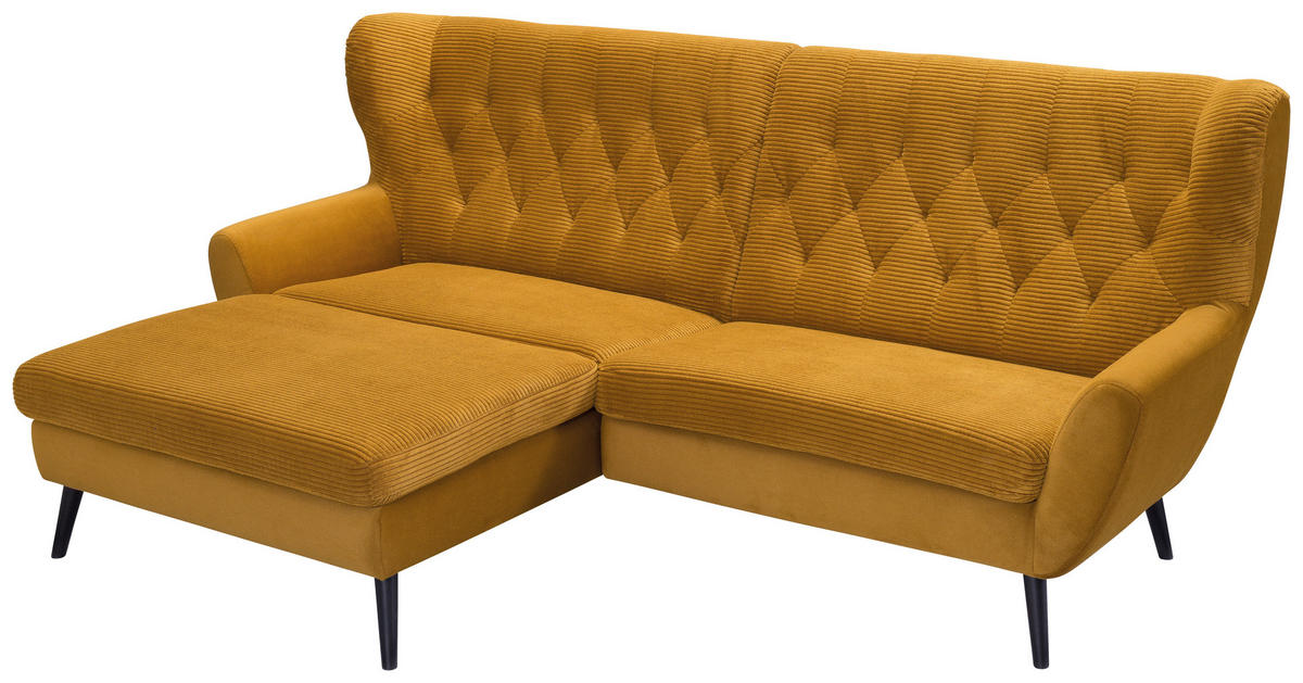 ECKSOFA in Cord Currygelb  - Currygelb/Schwarz, Design, Holz/Textil (165/237cm) - Stylife