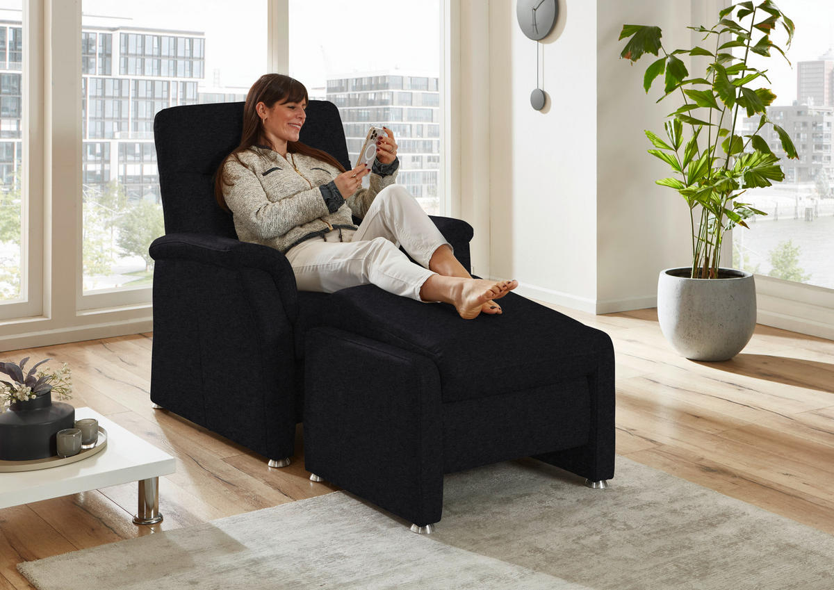SESSEL Flachgewebe Anthrazit  - Anthrazit/Alufarben, Konventionell, Textil/Metall (90/100/89cm) - Beldomo Comfort