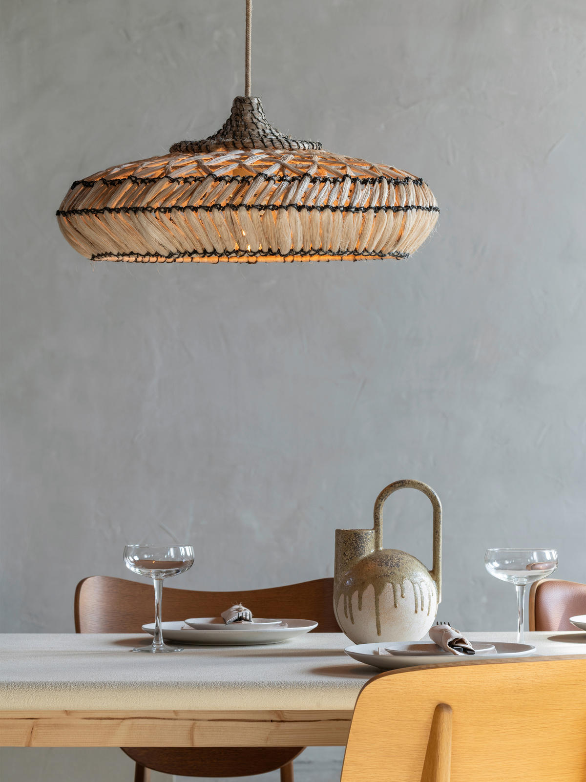 HÄNGELEUCHTE 60/60/280 cm  - Hellbraun/Schwarz, Trend, Naturmaterialien (60/60/280cm) - Good & Mojo