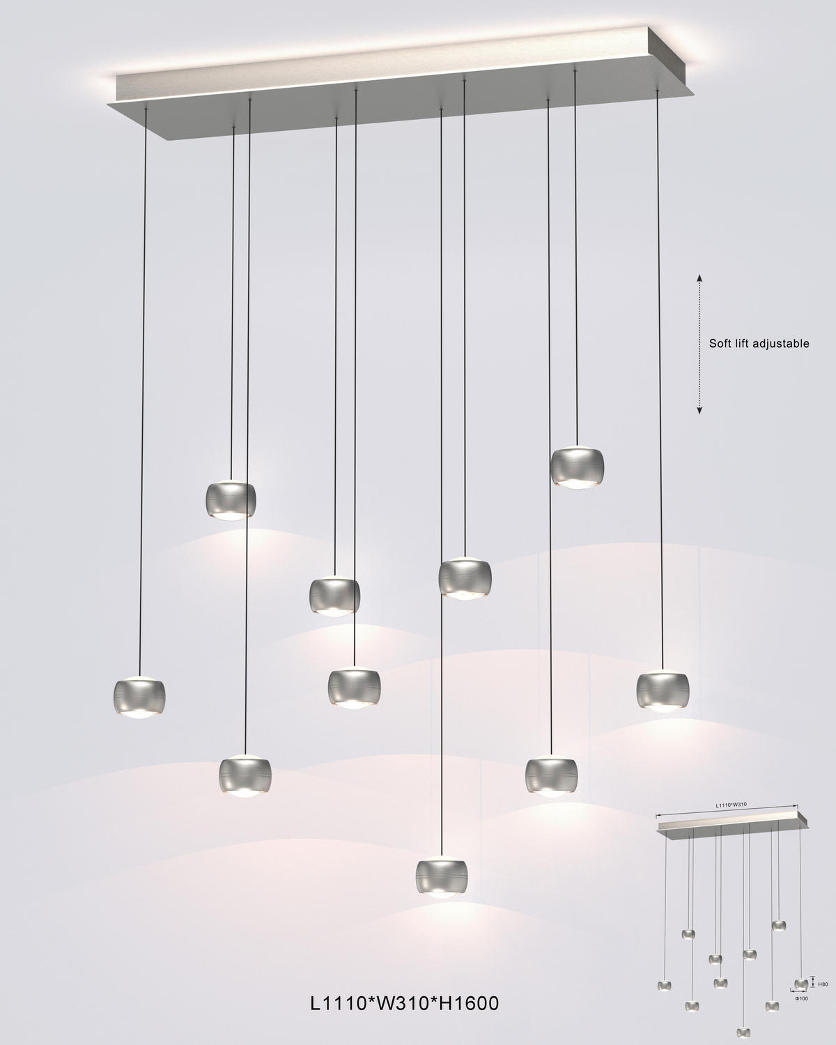 LED-HÄNGELEUCHTE 110/31/180 cm  - Nickelfarben, Basics, Metall (110/31/180cm)