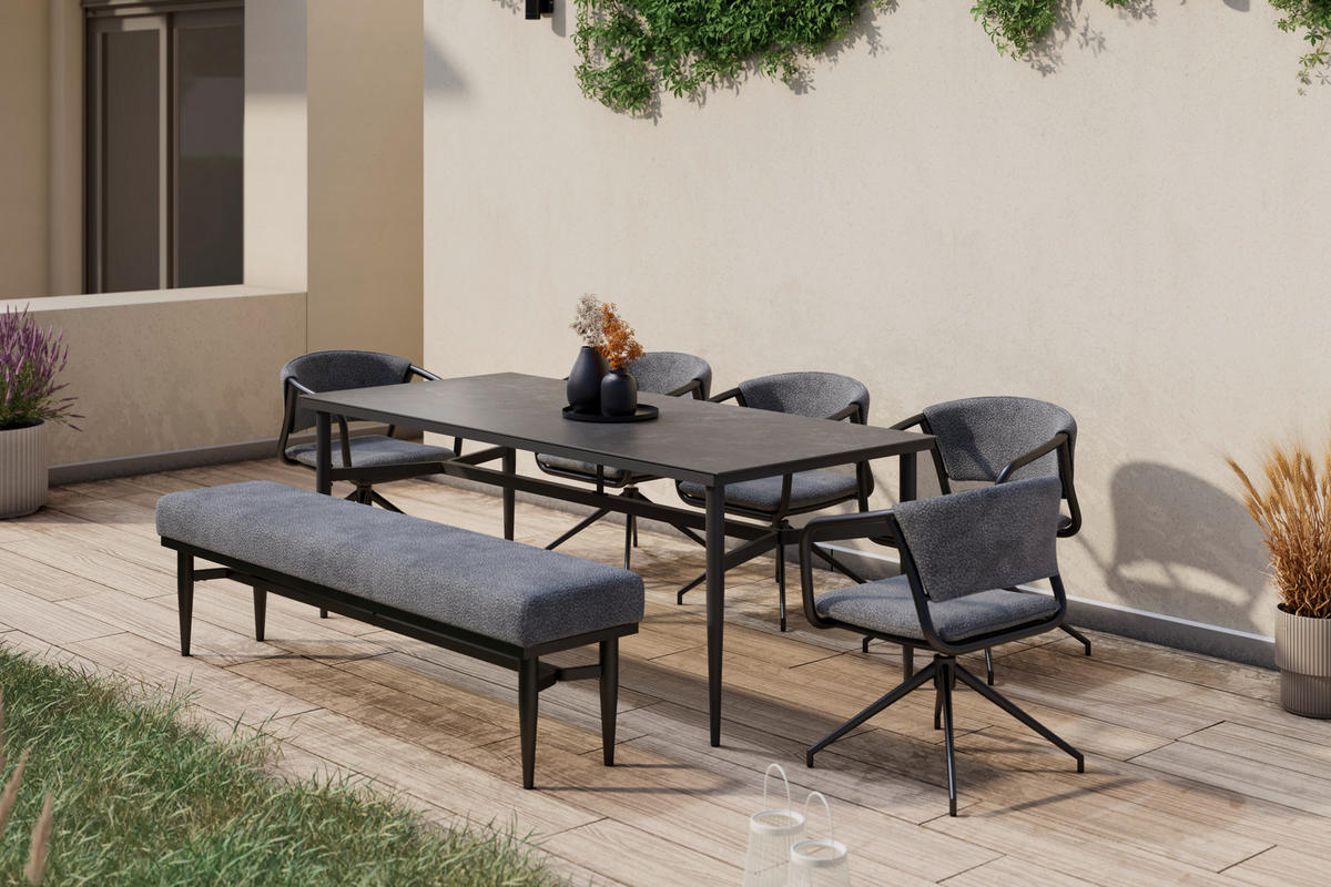 GARTENBANK 180/48/40 cm  in Anthrazit, Hellgrau  - Anthrazit/Hellgrau, MODERN, Textil/Metall (180/48/40cm) - Amatio