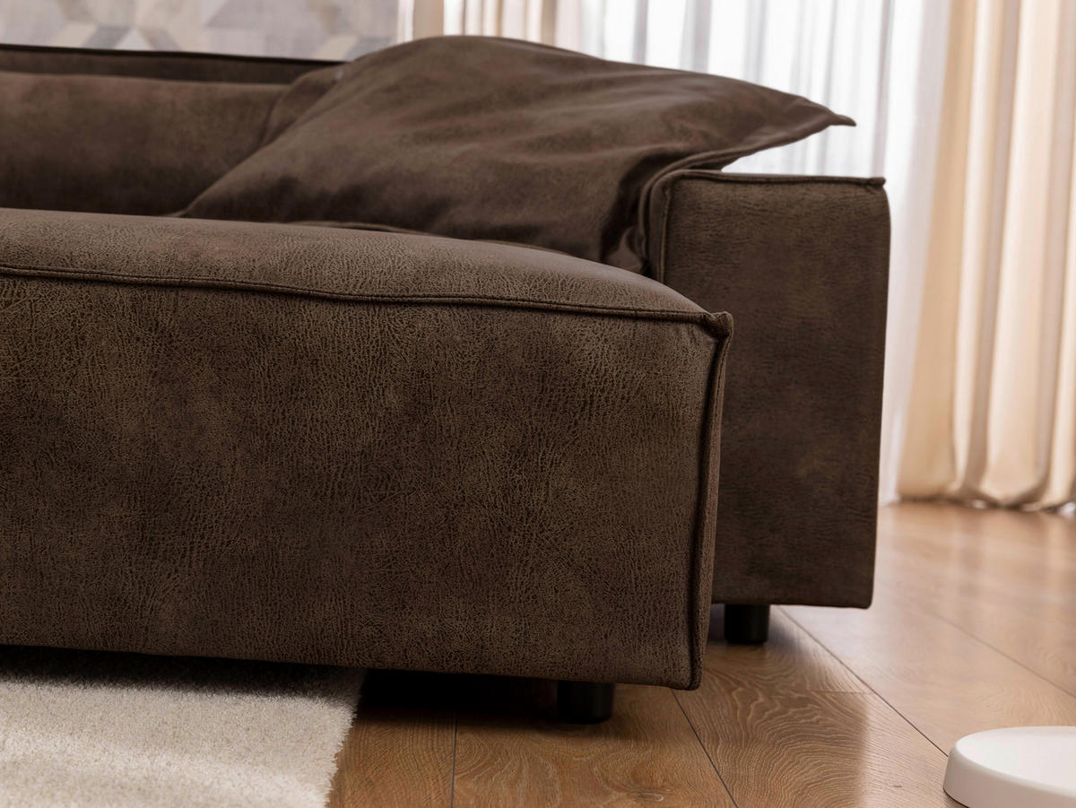 ECKSOFA Curduroy in Lederlook Braun Rückenkissen  251/142 cm  - Schwarz/Braun, Design, Kunststoff/Textil (251/142cm) - P & B