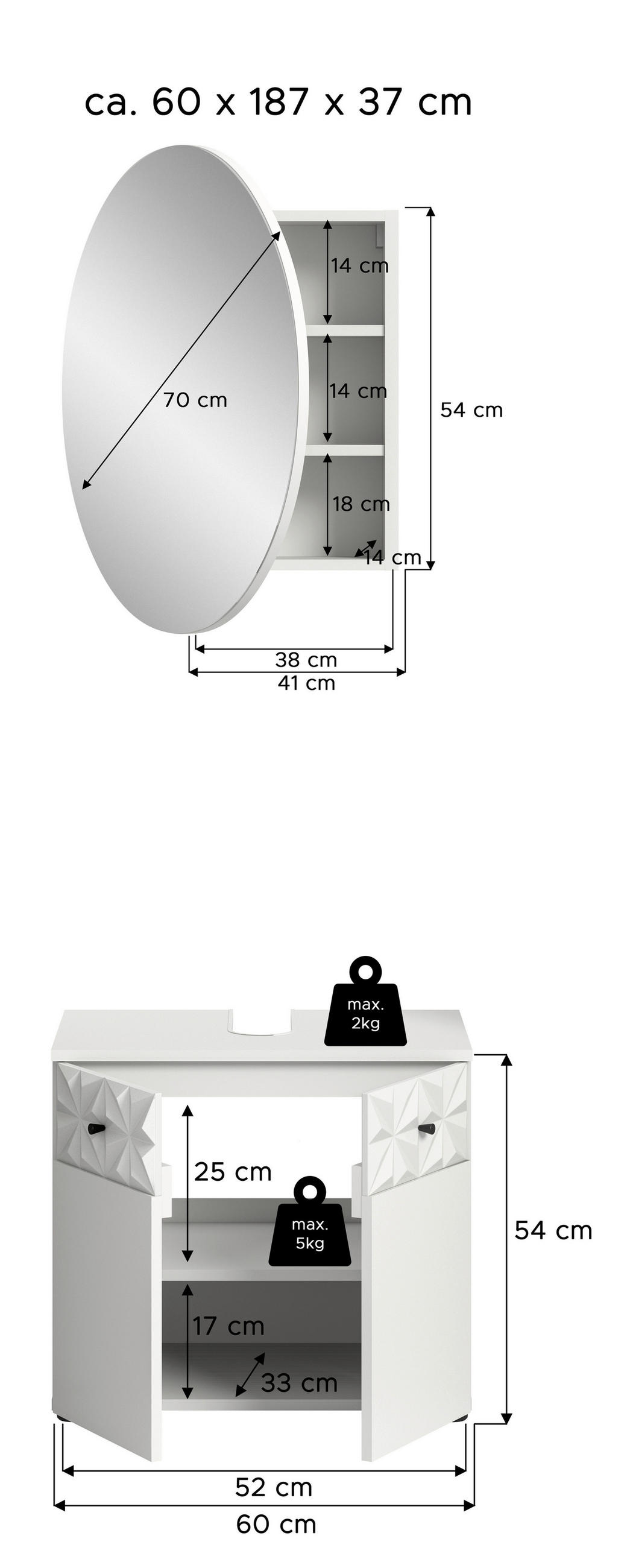 BADEZIMMER 2-teilig  in 60 cm  - Schwarz/Weiß, MODERN, Glas/Holzwerkstoff (60cm) - MID.YOU
