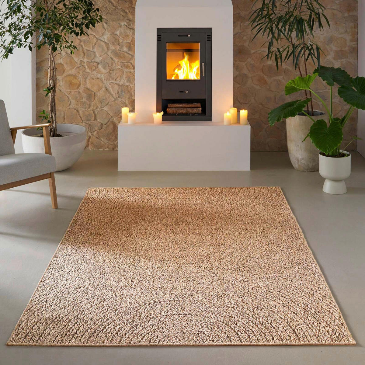 OUTDOORTEPPICH für Terrasse und Balkon 140/200 cm Borneo Welle Beige  - Beige, KONVENTIONELL, Textil (140/200cm) - Ambia Garden