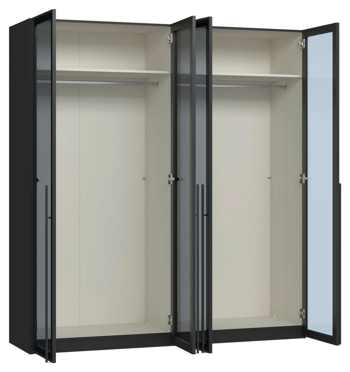 DREHTÜRENSCHRANK 303/220/59 cm,  in Schwarz, 6-türig  - Schwarz, Design, Glas/Holzwerkstoff (303/220/59cm) - Jutzler