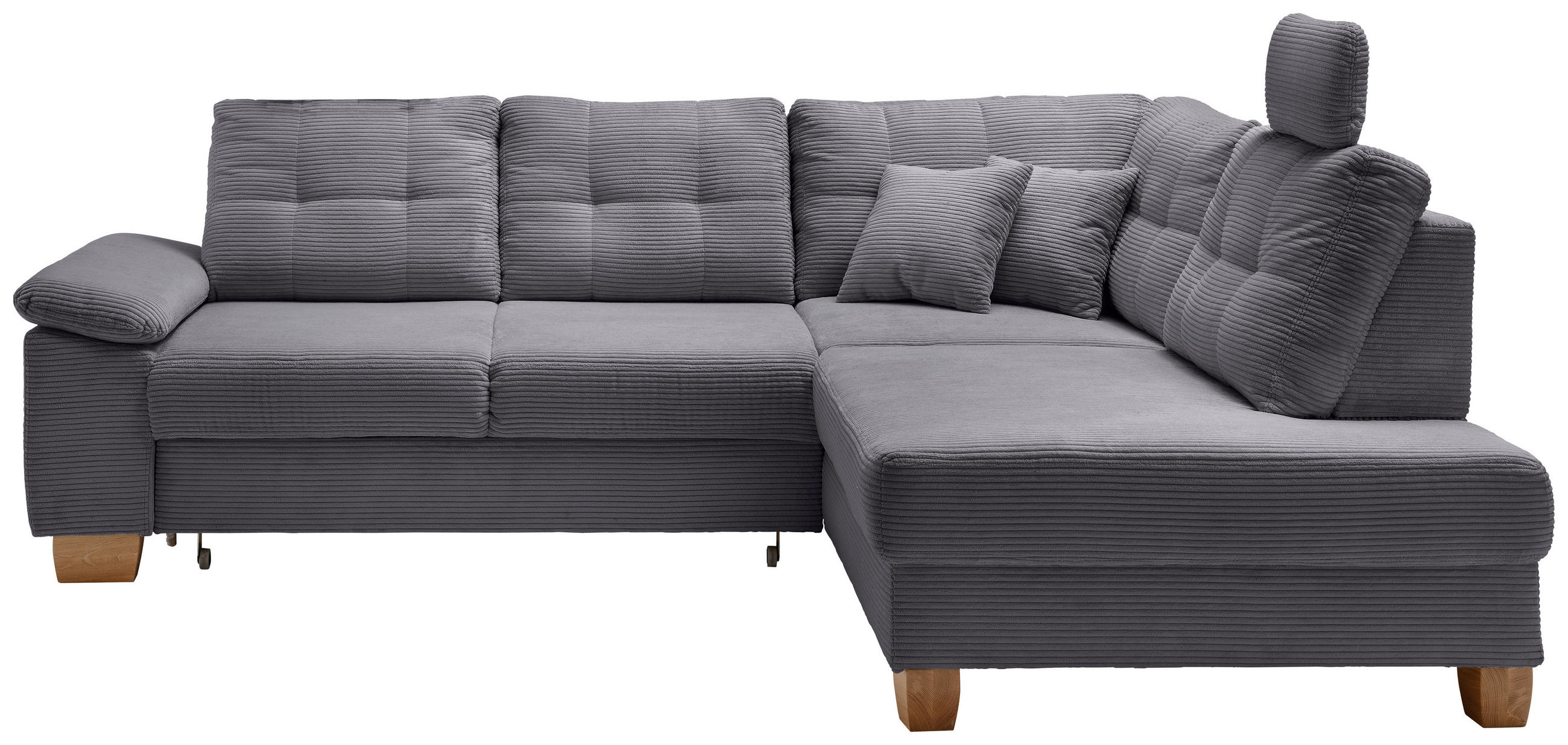 ECKSOFA  Cord Grau  - Naturfarben/Grau, Modern, Holz/Textil (274/206cm) - Livetastic