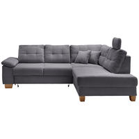 ECKSOFA Grau Cord Bettkasten, Schlaffunktion, Sitztiefenverstellung, Kopfstütze, Liegefläche im Originalstoff  - Naturfarben/Grau, MODERN, Holz/Textil (274/206cm) - Livetastic