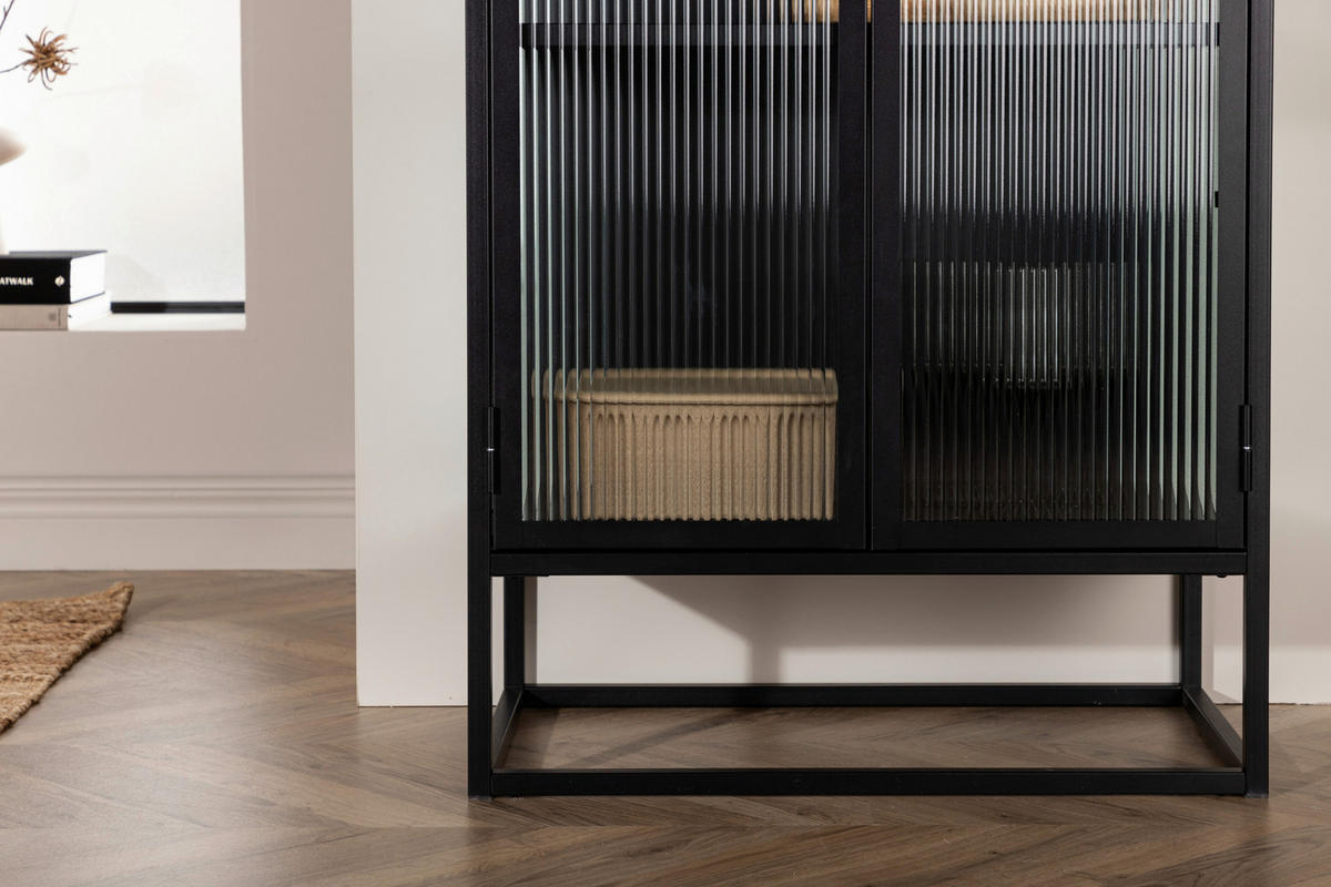 HÖG BYRÅ  i 70/160/40 cm  - svart, Design, metall/glas (70/160/40cm) - Livetastic