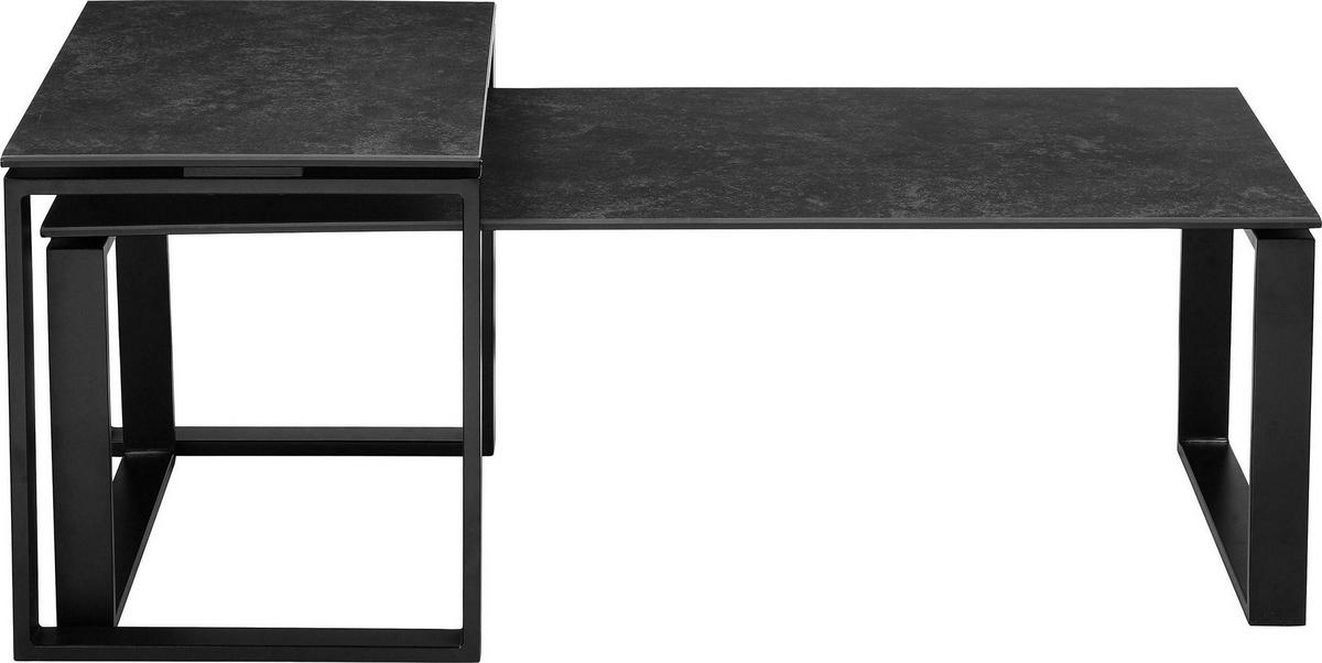 COUCHTISCHSET ESG, Klarglas rechteckig Schwarz, Dunkelgrau  - Dunkelgrau/Schwarz, Design, Glas/Keramik - Hom`in