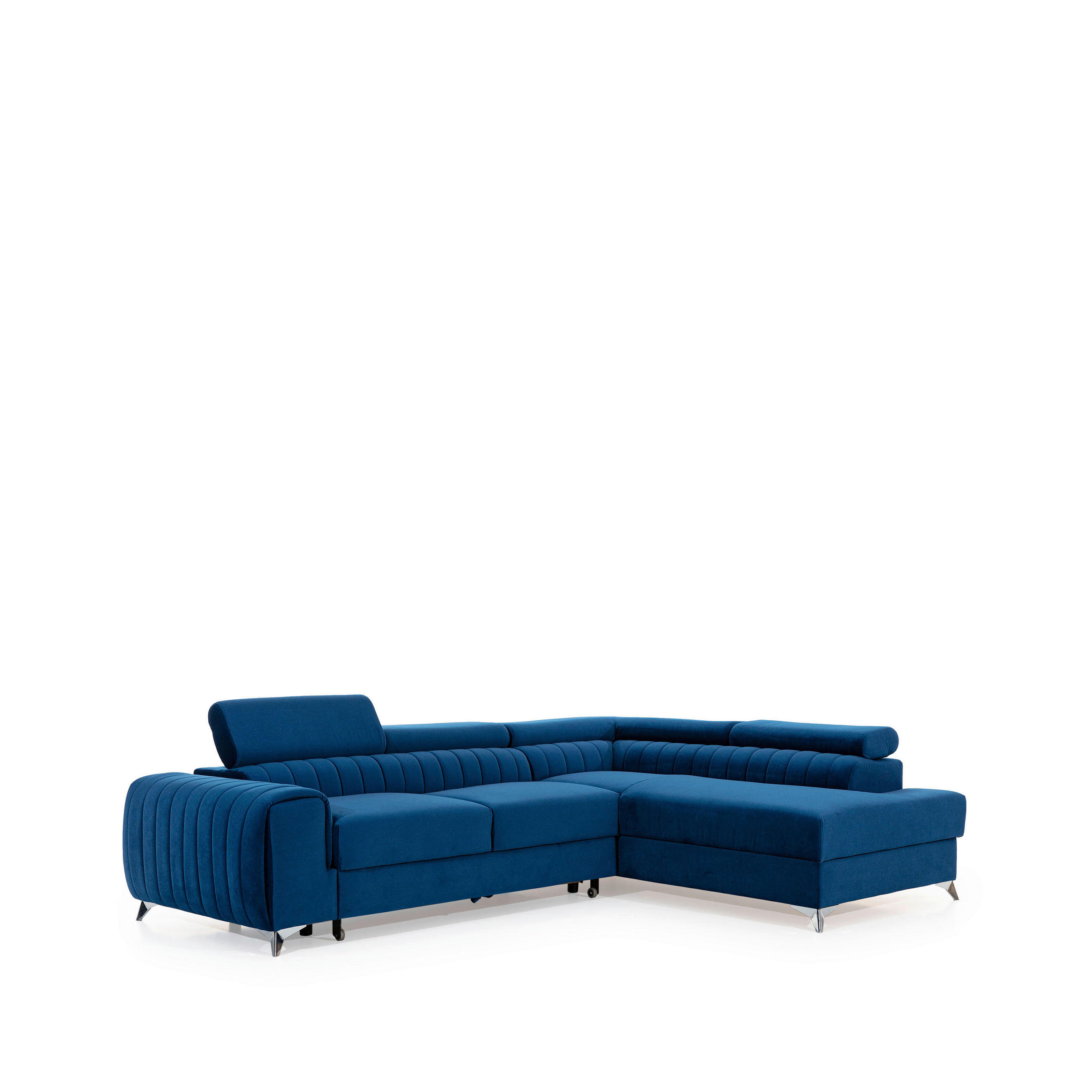 ECKSOFA in Samt Blau  278/205 cm  - Blau/Silberfarben, Design, Textil/Metall (278/205cm) - MID.YOU