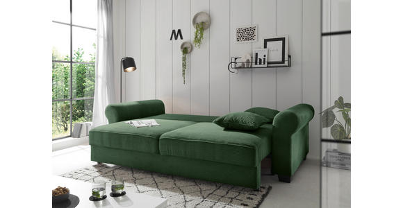 SCHLAFSOFA mit Stoffauswahl, Liegefunktion, Rücken echt Cord Dunkelgrün - Dunkelgrün/Schwarz, KONVENTIONELL, Kunststoff/Textil (247/95/125cm) - Hom`in