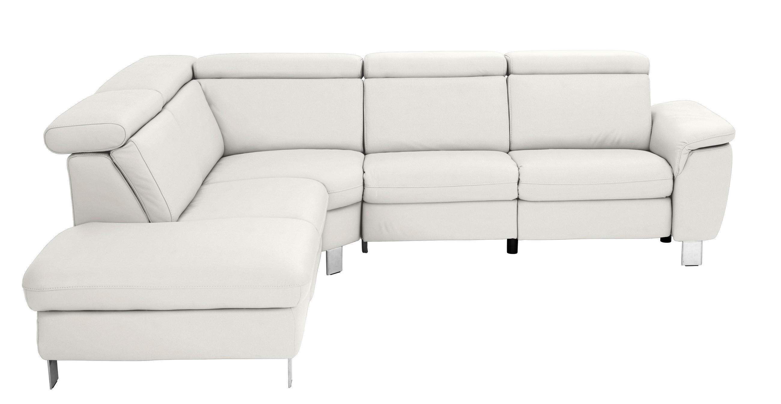 ECKSOFA in Echtleder Weiß  239/271 cm  - Alufarben/Weiß, Design, Leder/Metall (239/271cm) - Cantus