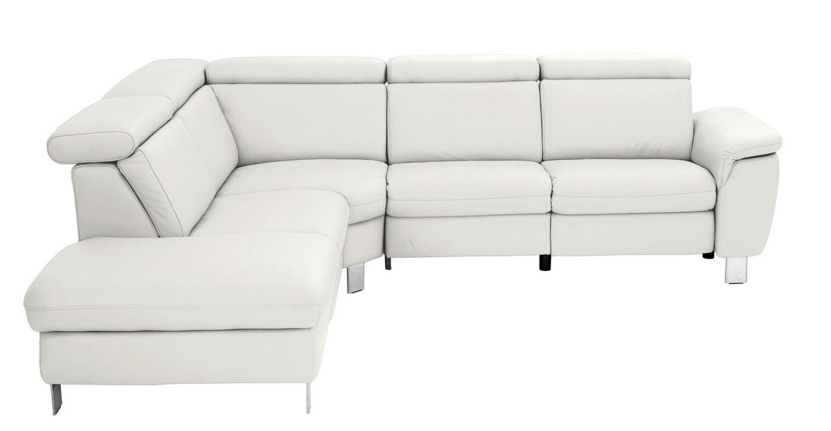 ECKSOFA in Echtleder Weiß  239/271 cm  - Alufarben/Weiß, Design, Leder/Metall (239/271cm) - Cantus